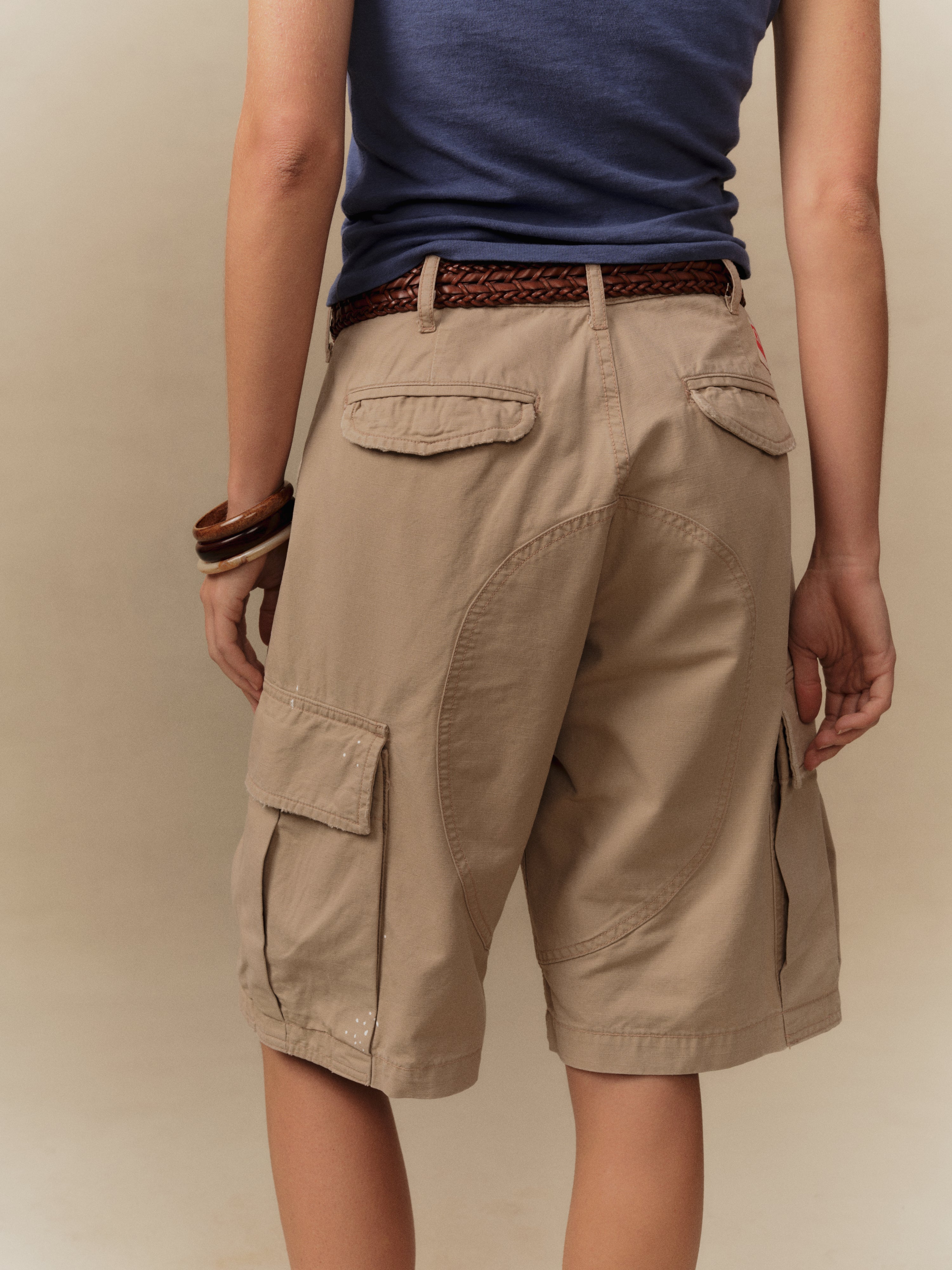 Wide Leg Cargo Shorts (Stone)