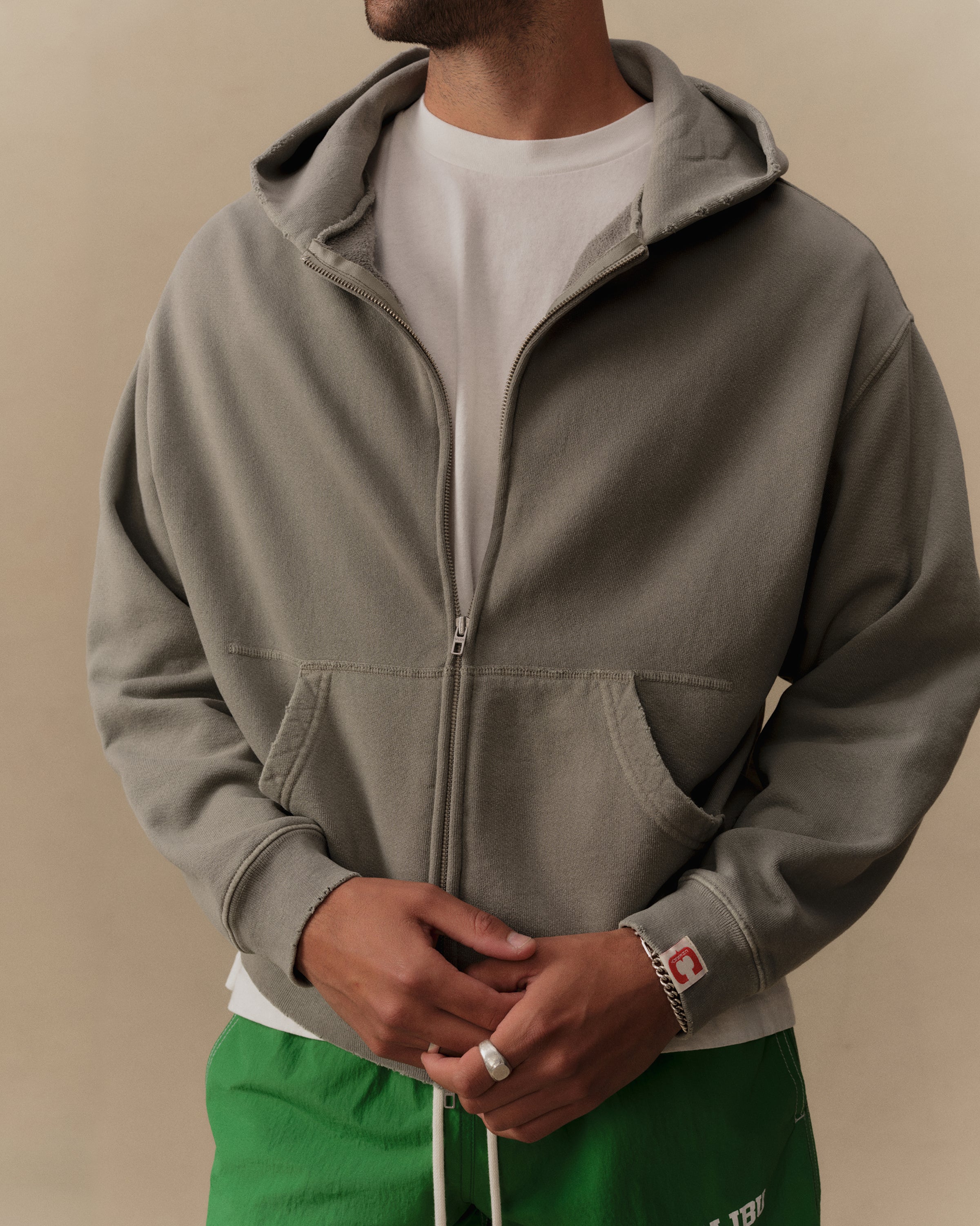 Distressed Zip Up Hoodie (Smoke) – CHERRY LA