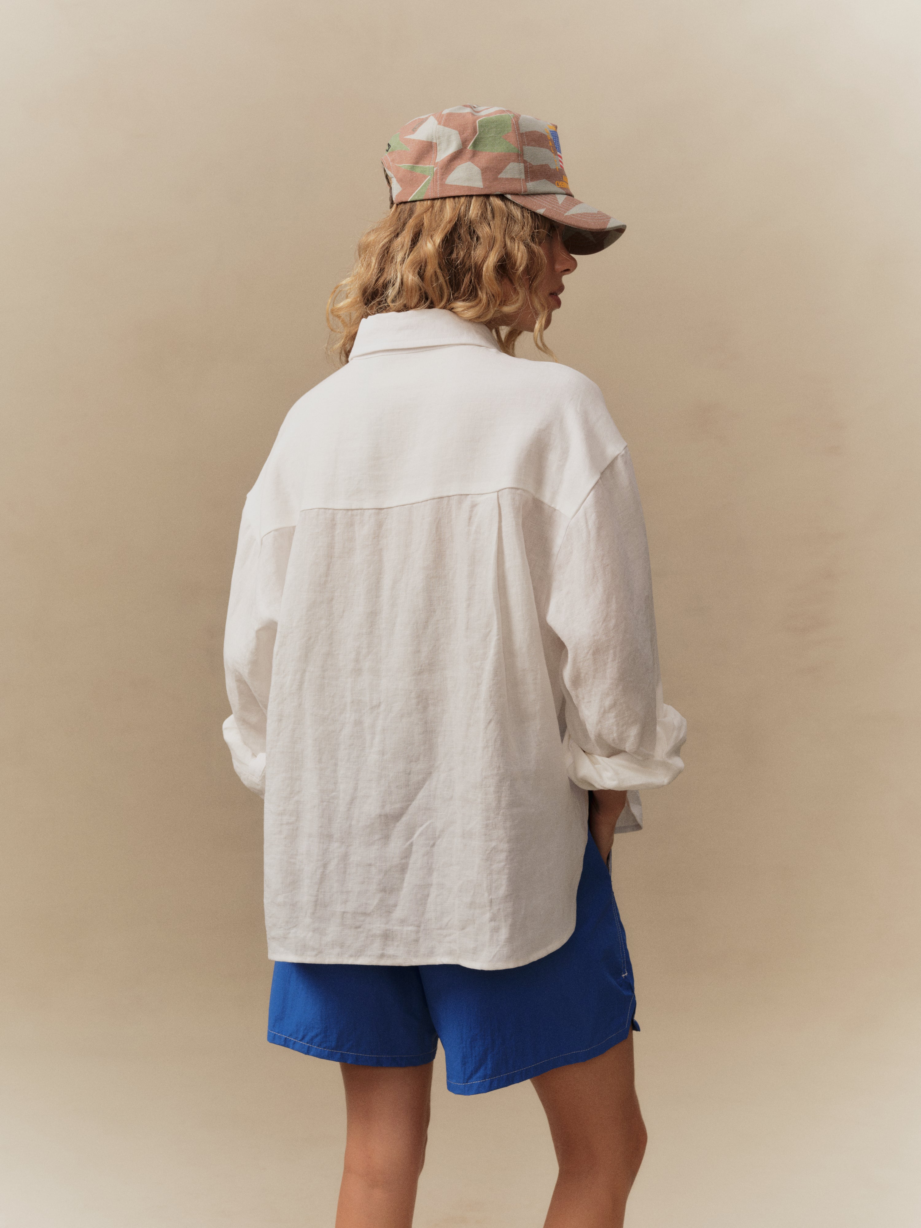 Women's Boxy Linen Button Up (White)
