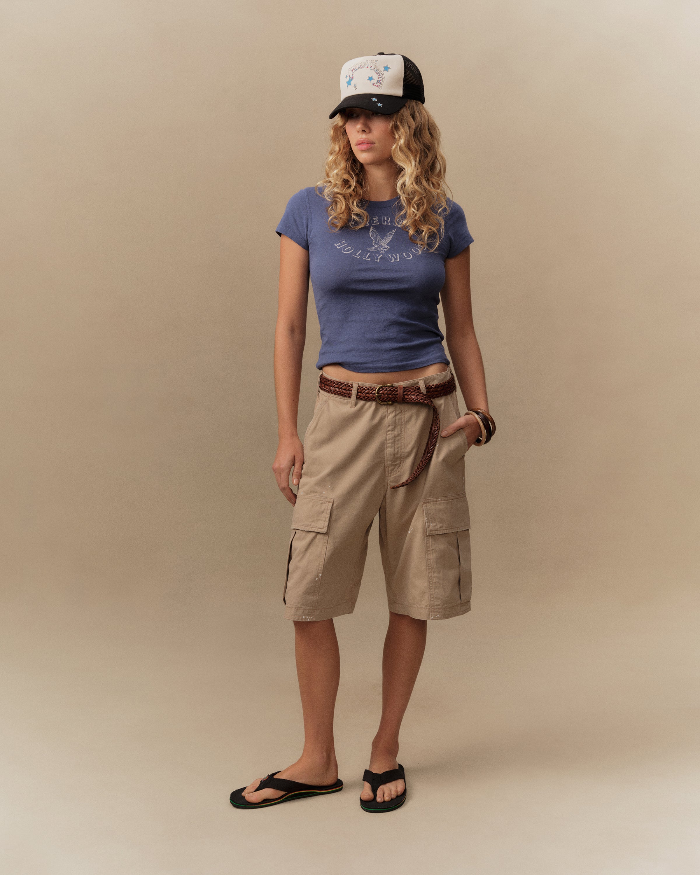 Wide Leg Cargo Shorts (Stone)
