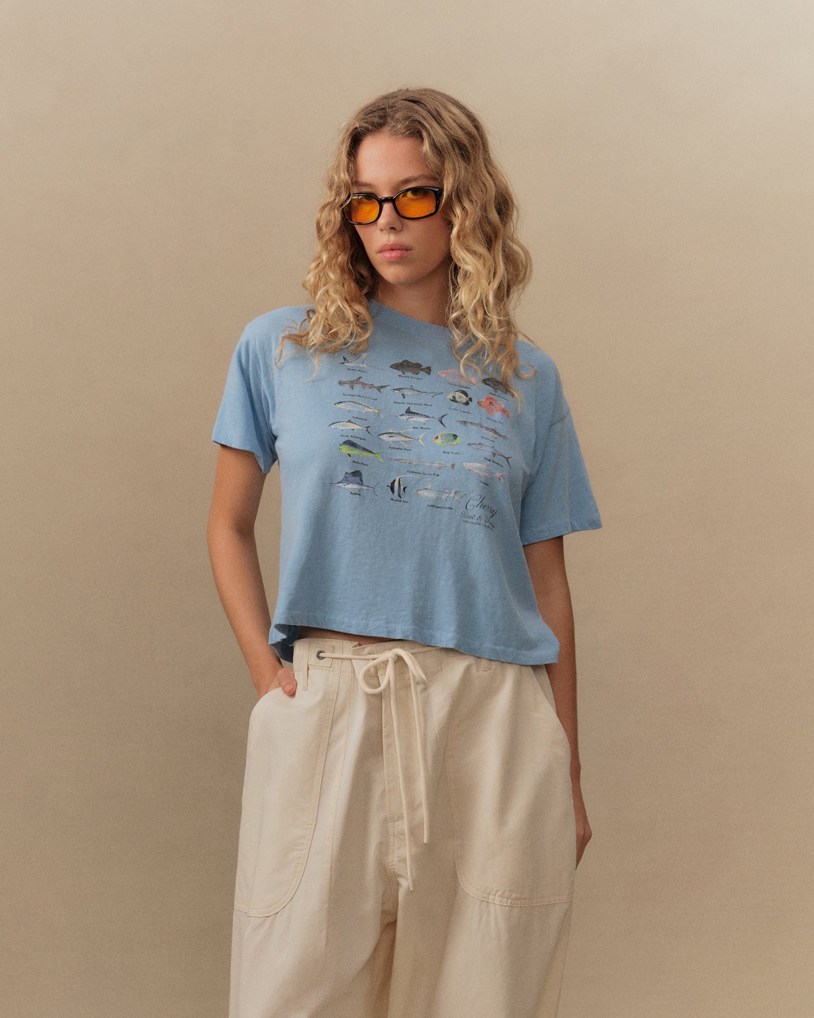Women's Fish Boxy Tee (Sky Blue)