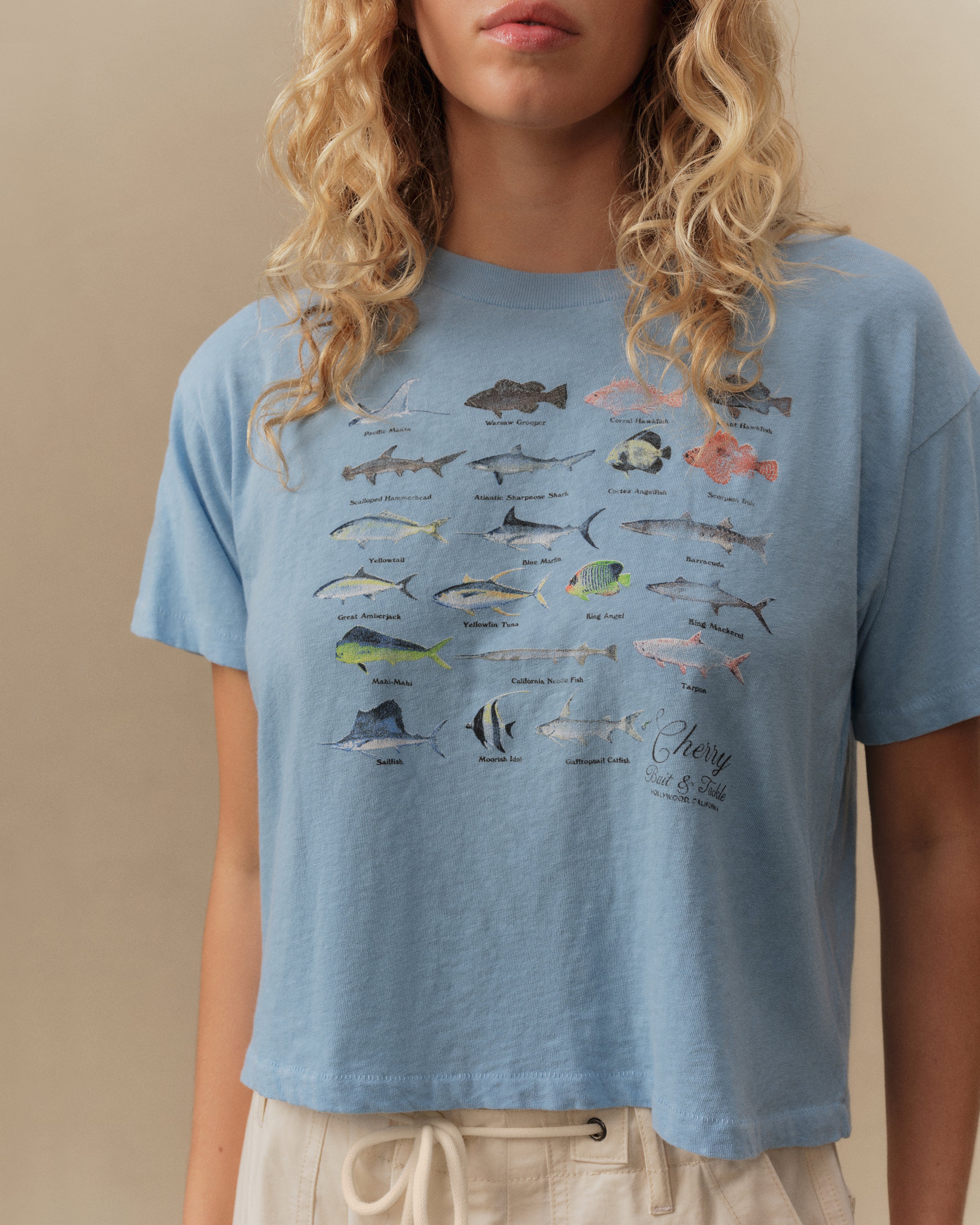 Women's Fish Boxy Tee (Sky Blue)