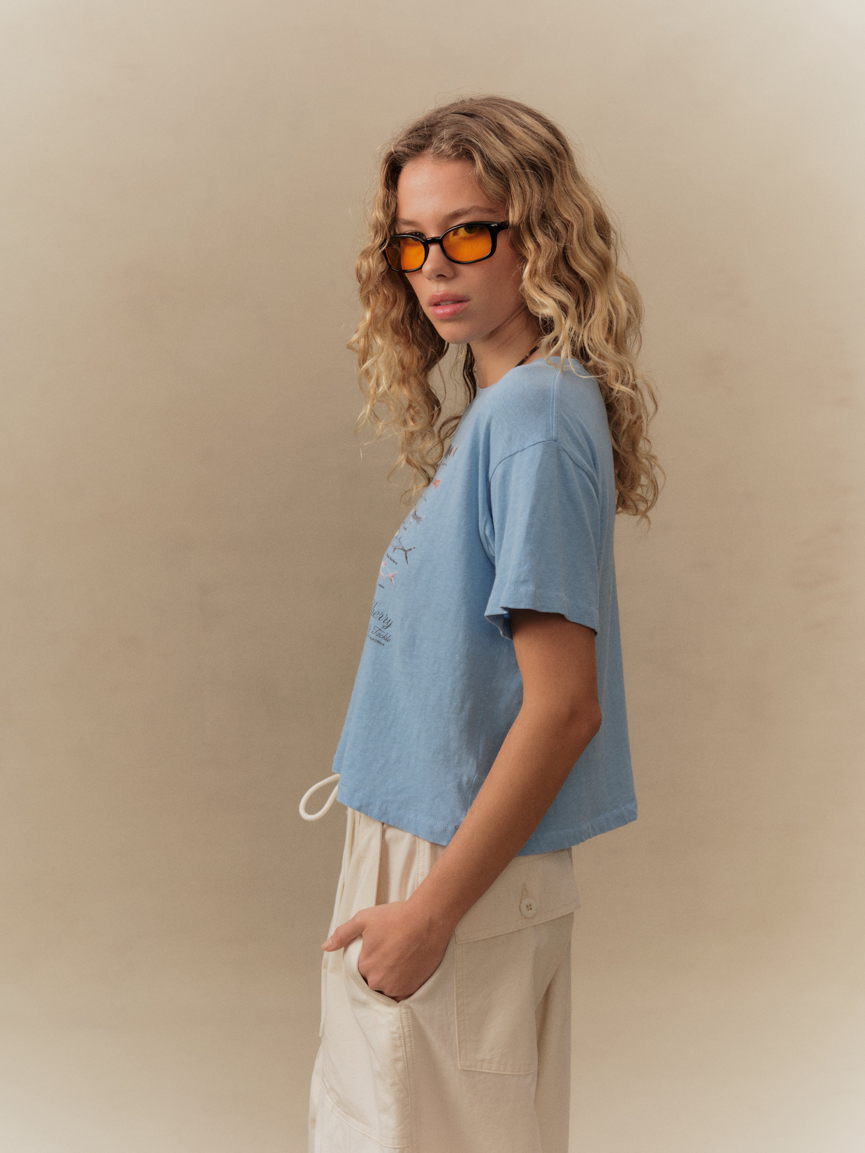 Women's Fish Boxy Tee (Sky Blue)