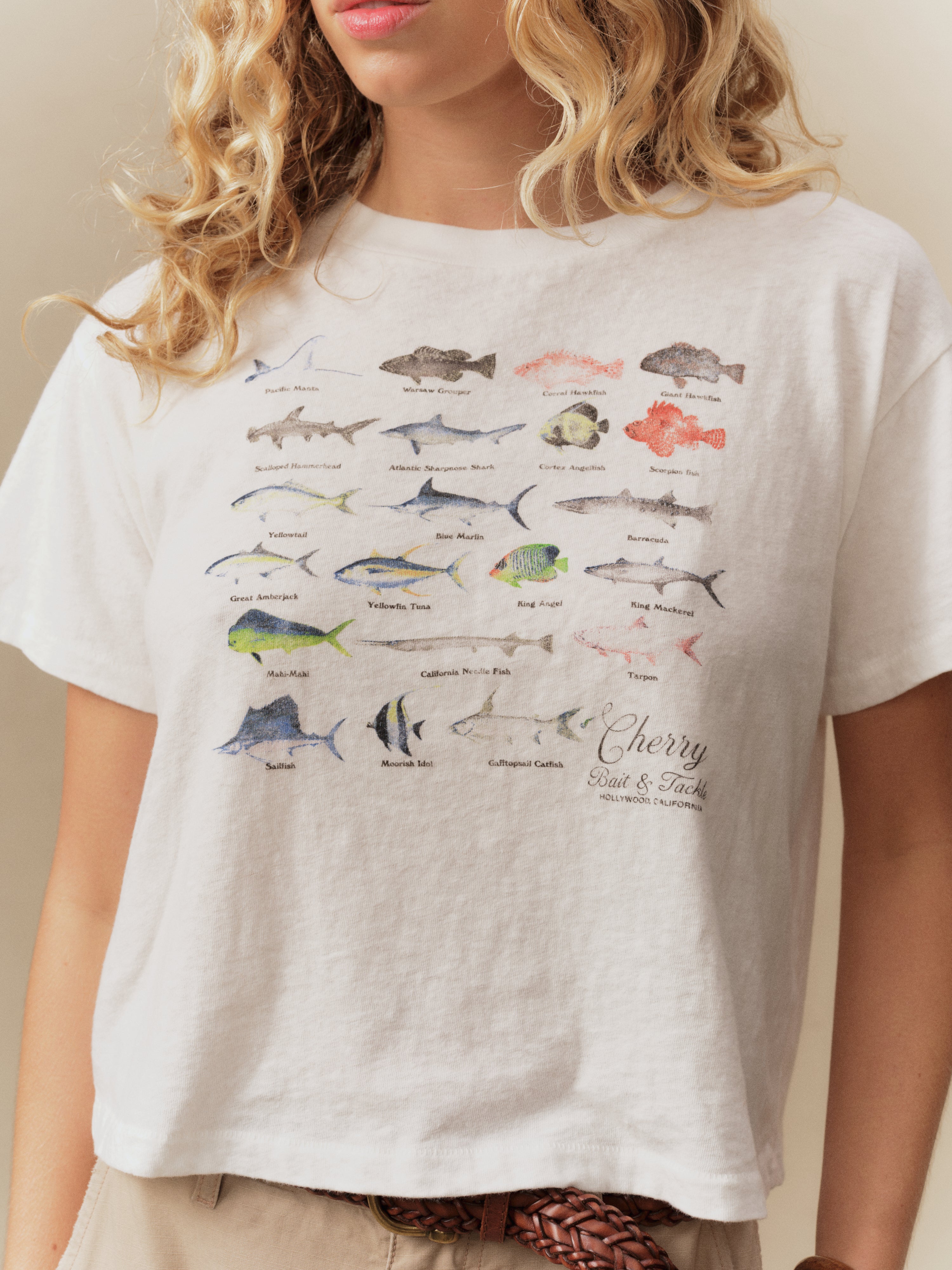 Women's Fish Boxy Tee (Vintage White)