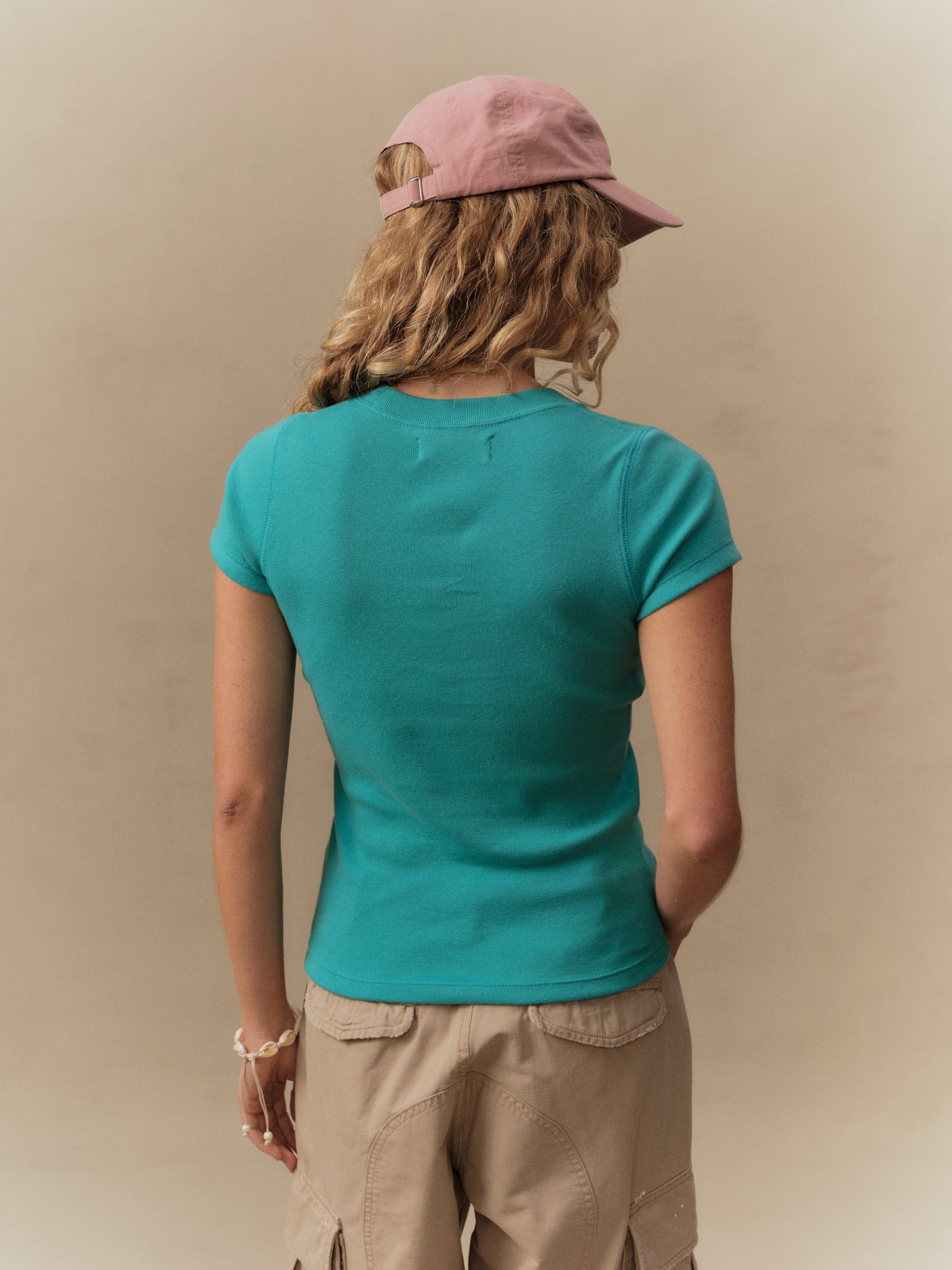 Women's Ribbed Fitted Tee (Turquoise)