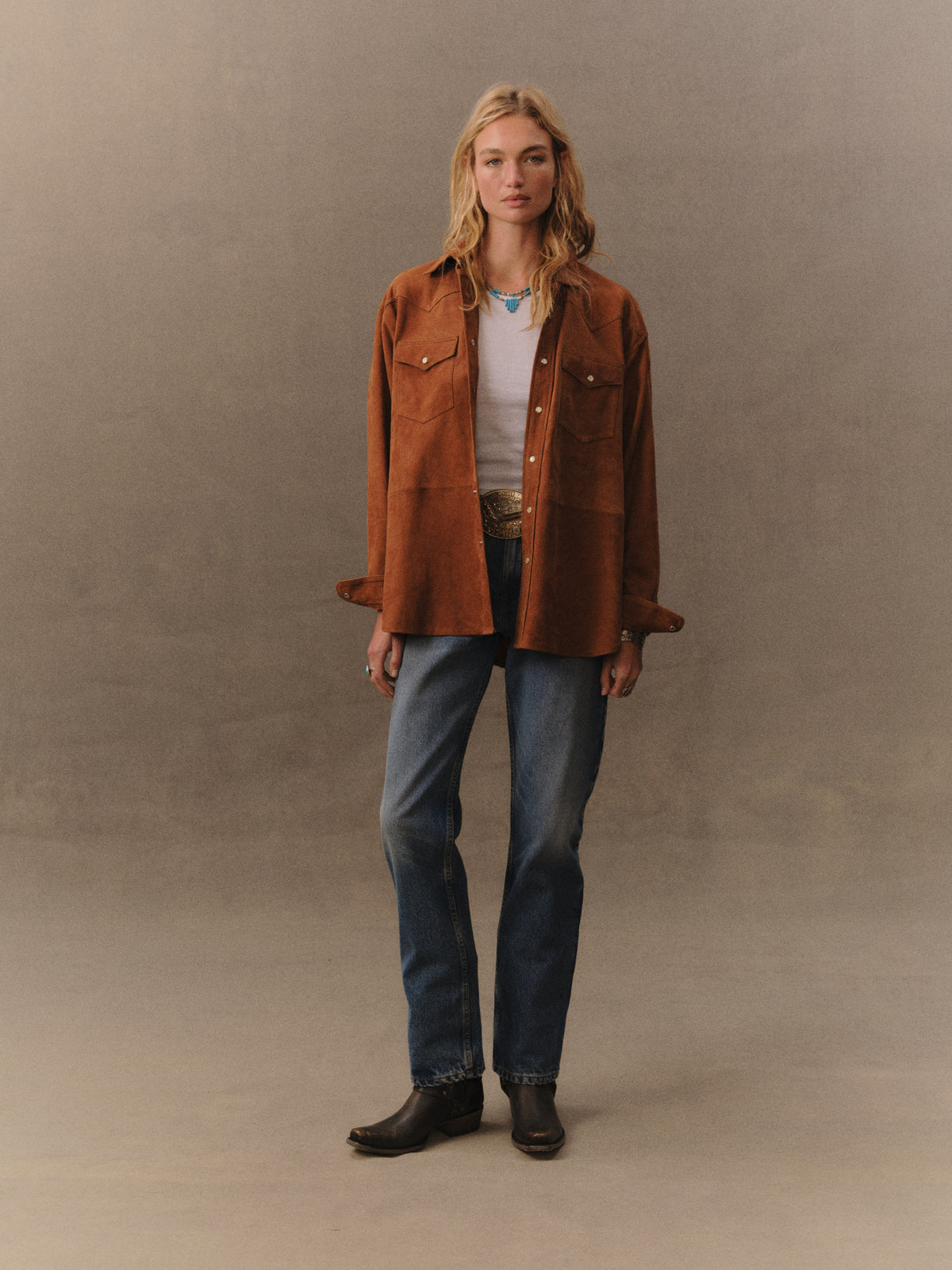 Suede Boxy Western Shirt