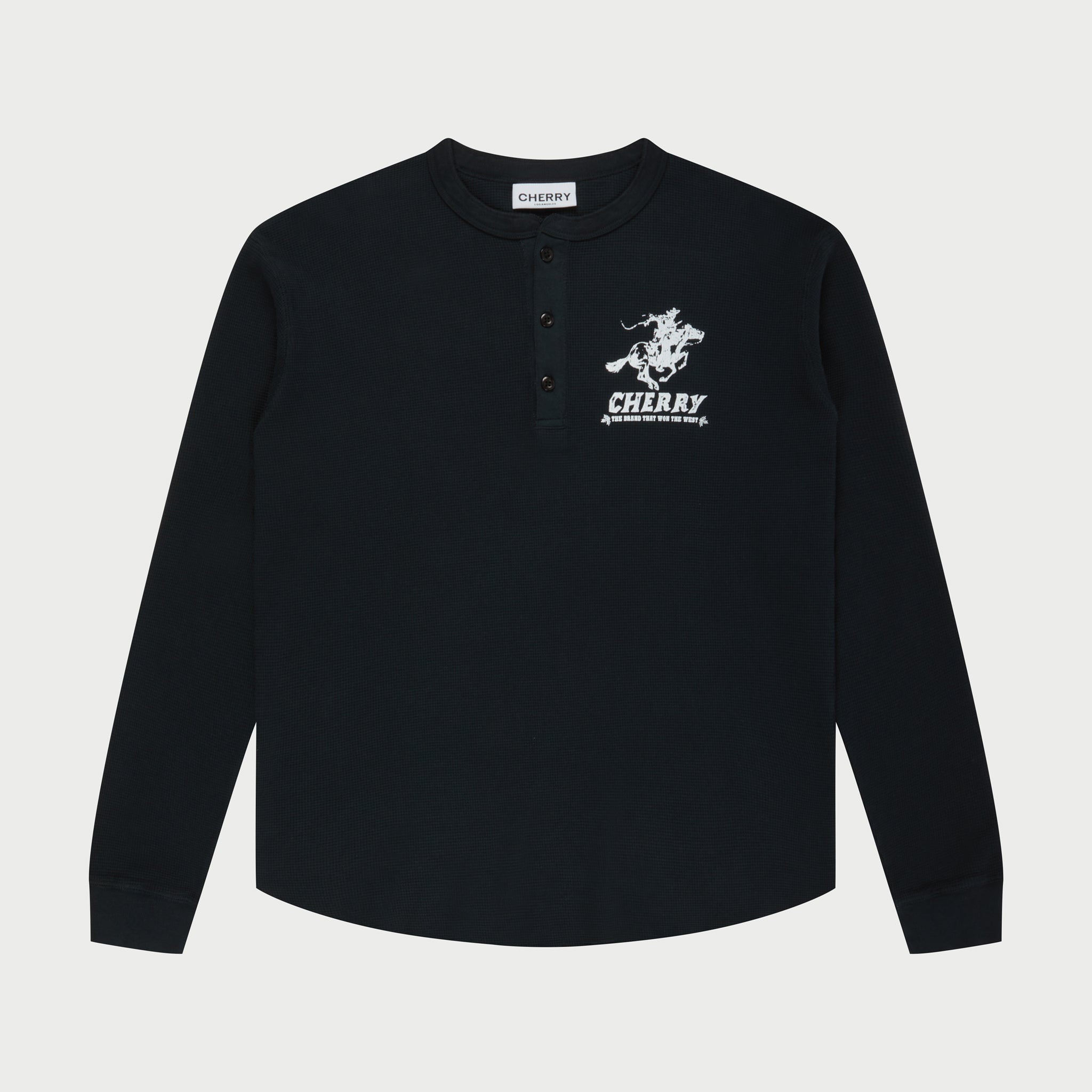 Men's Henley Thermal L/S T-Shirt (Black)