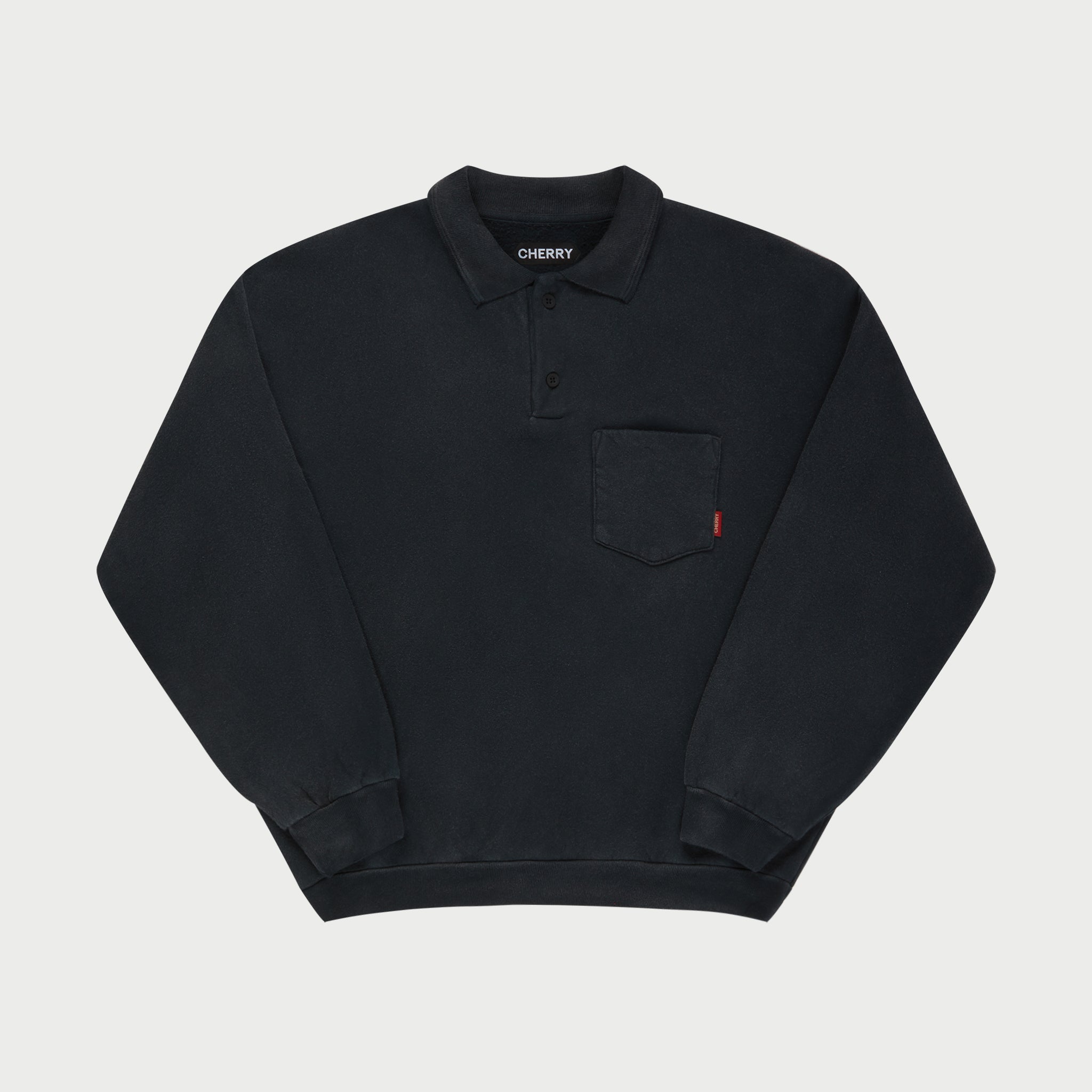 Basic L/S Polo Fleece (Black)