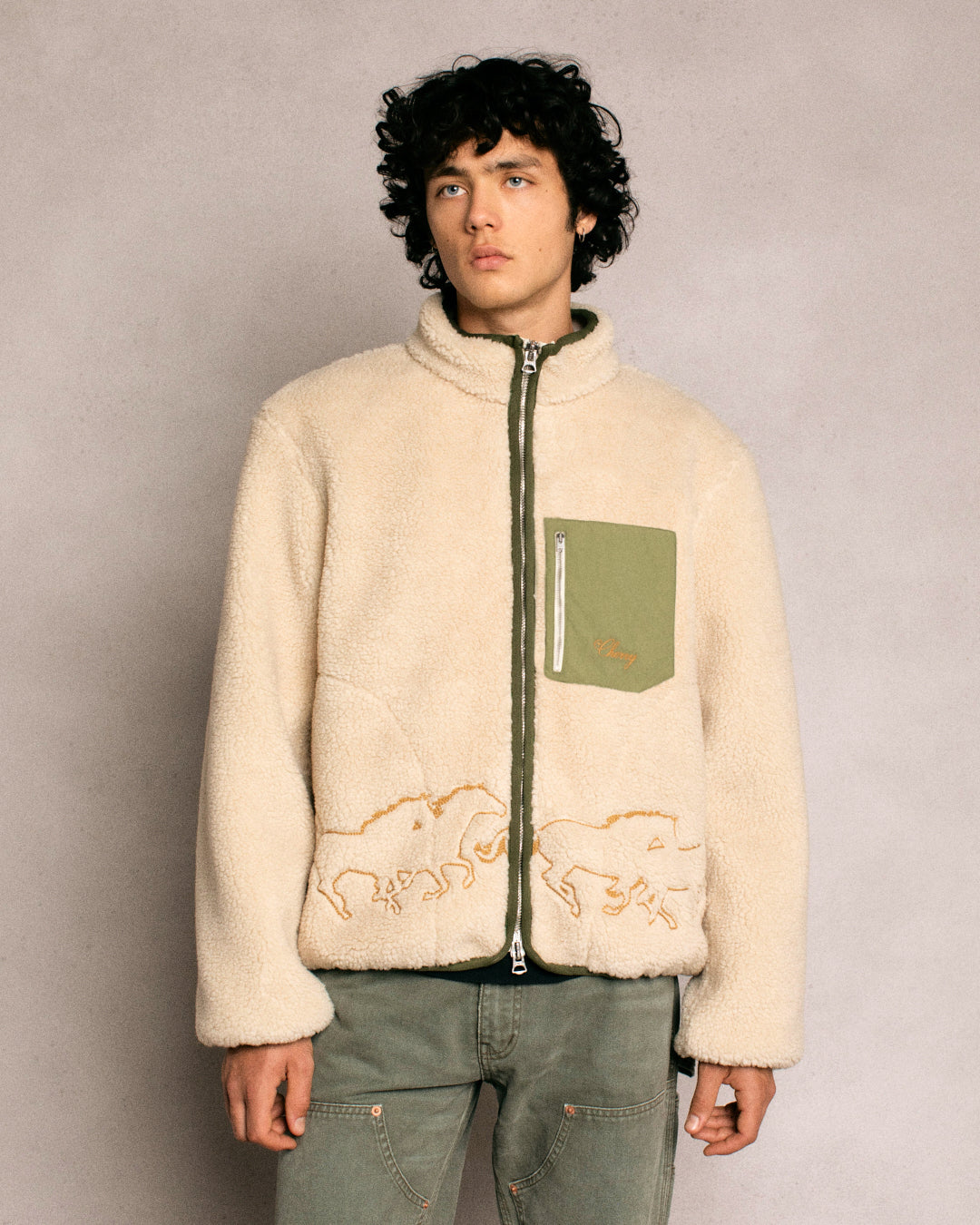 Embroidered Sherpa Jacket (Natural)