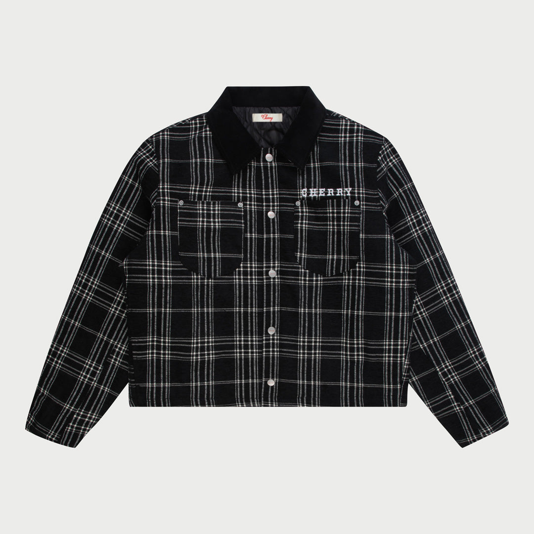 Quilted Lined Plaid Jacket (Black)