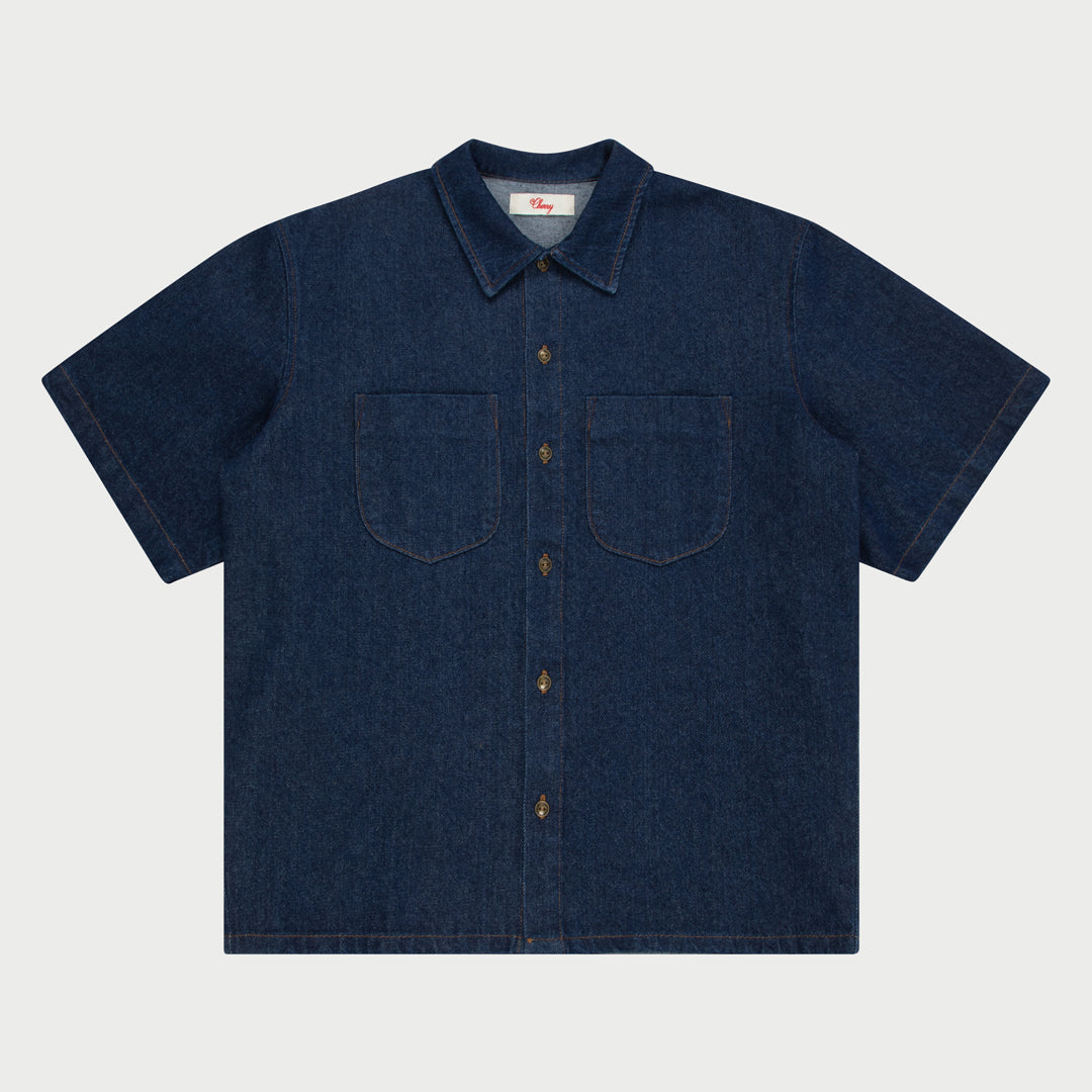 Denim Chambray Short Sleeve Shirt (Indigo)