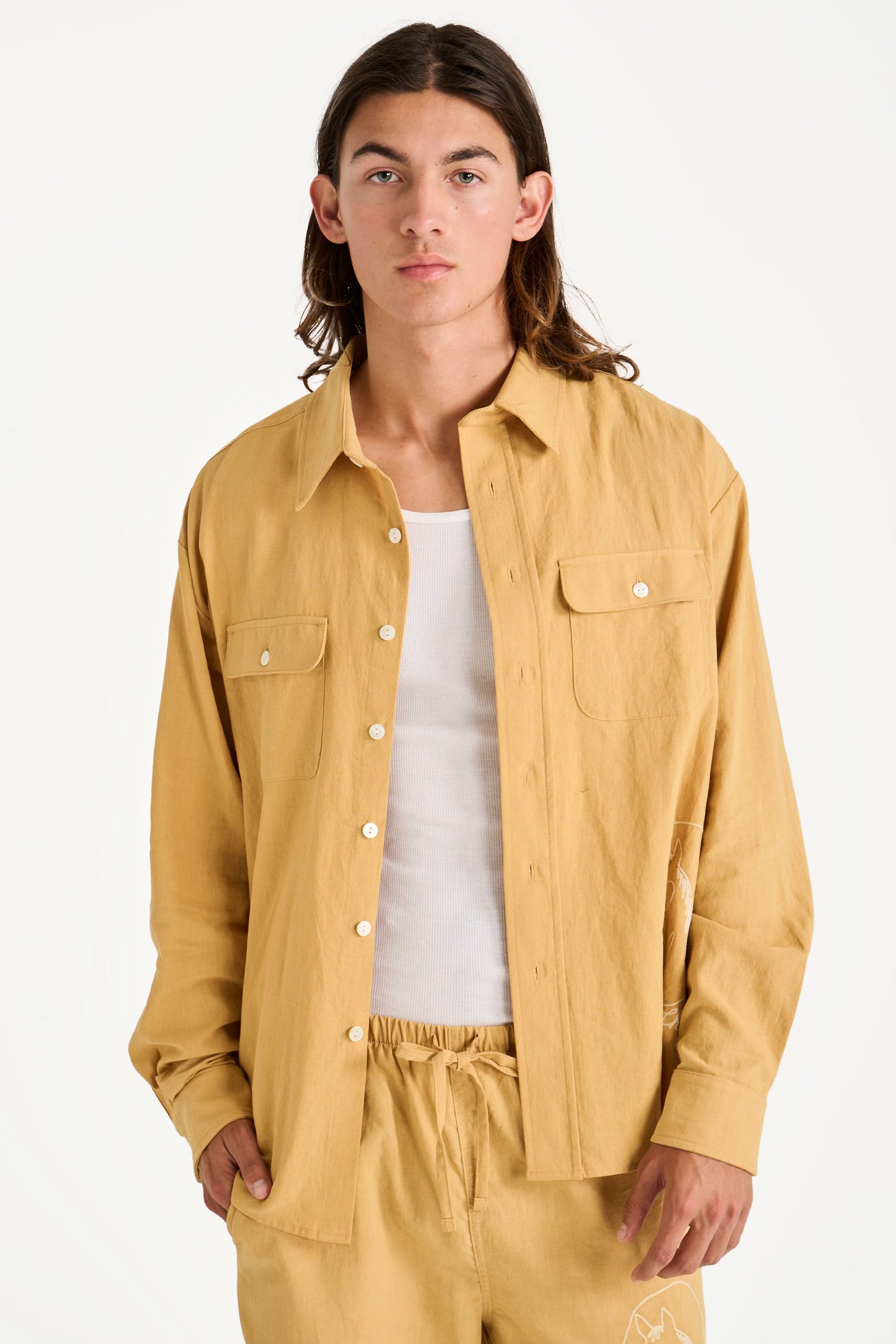 Linen Button Up (Mustard)