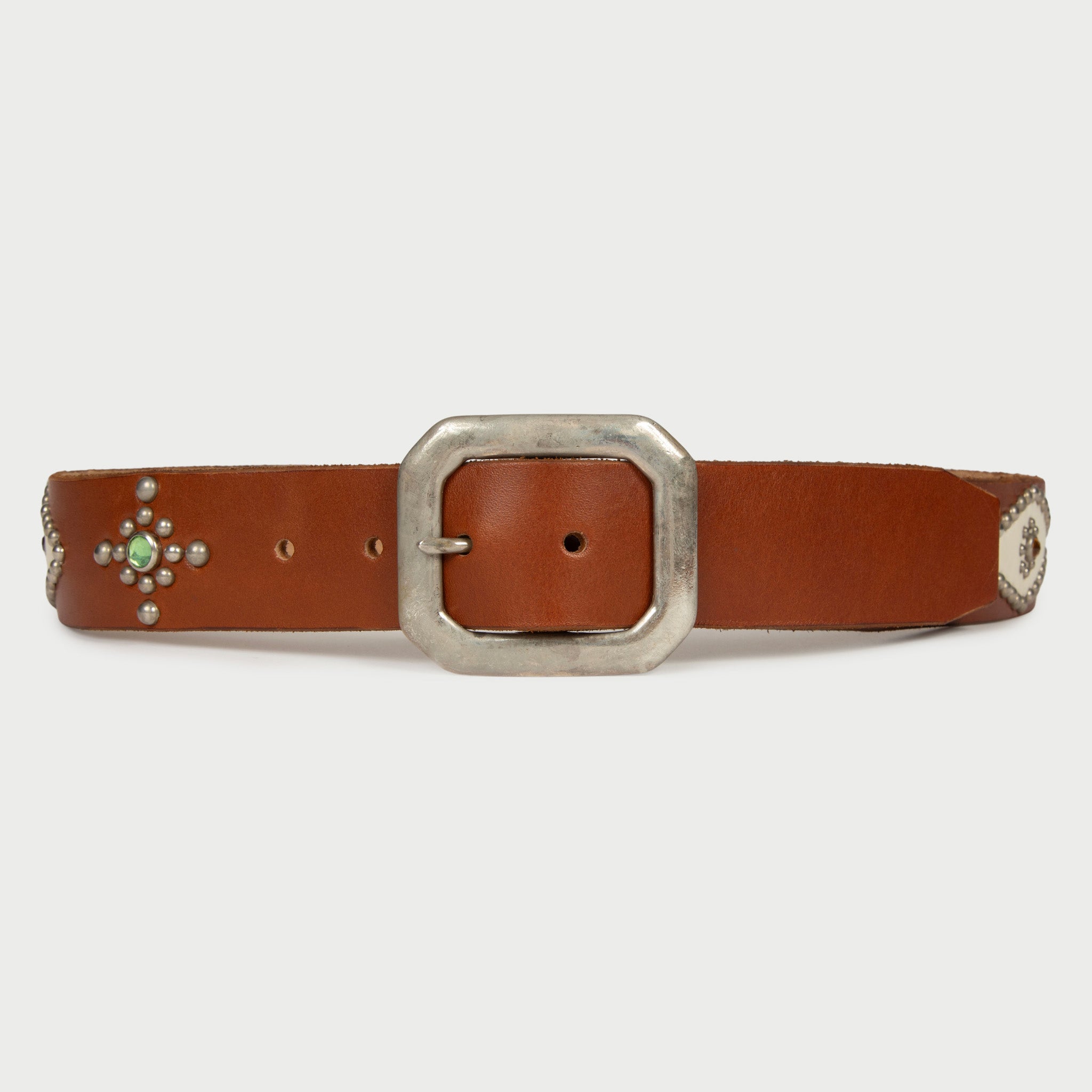 Cherry Studded Leather Belt (Brown)