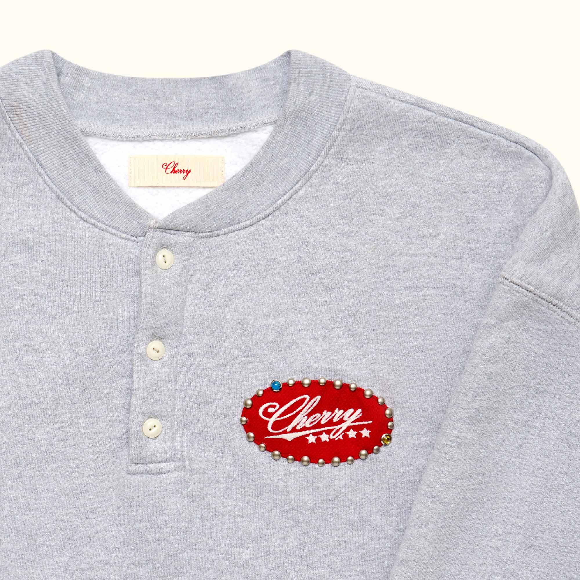 Five Star Studded Henley Crewneck (Heather Grey)