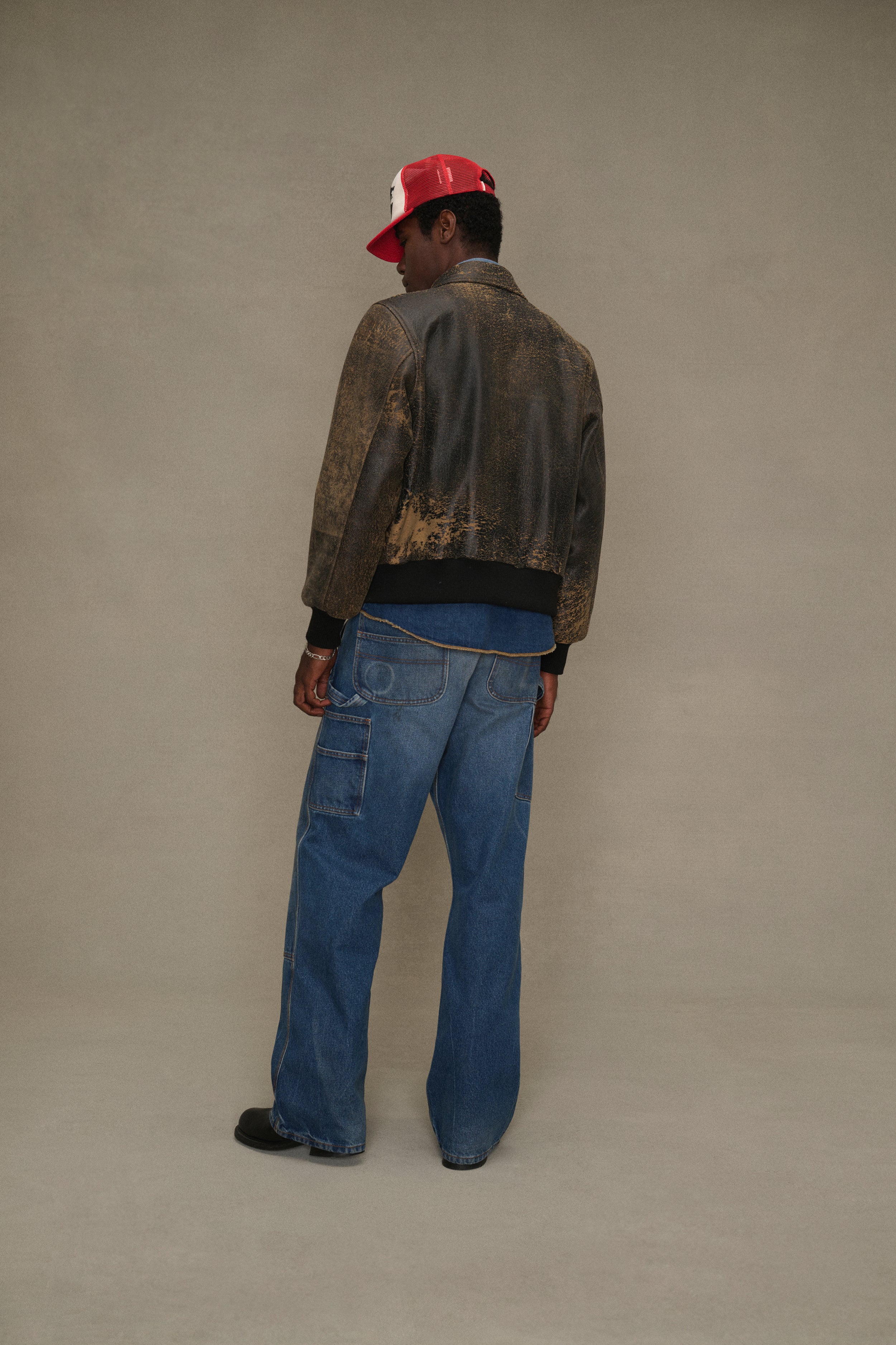 Distressed Leather Flight Jacket (Black)