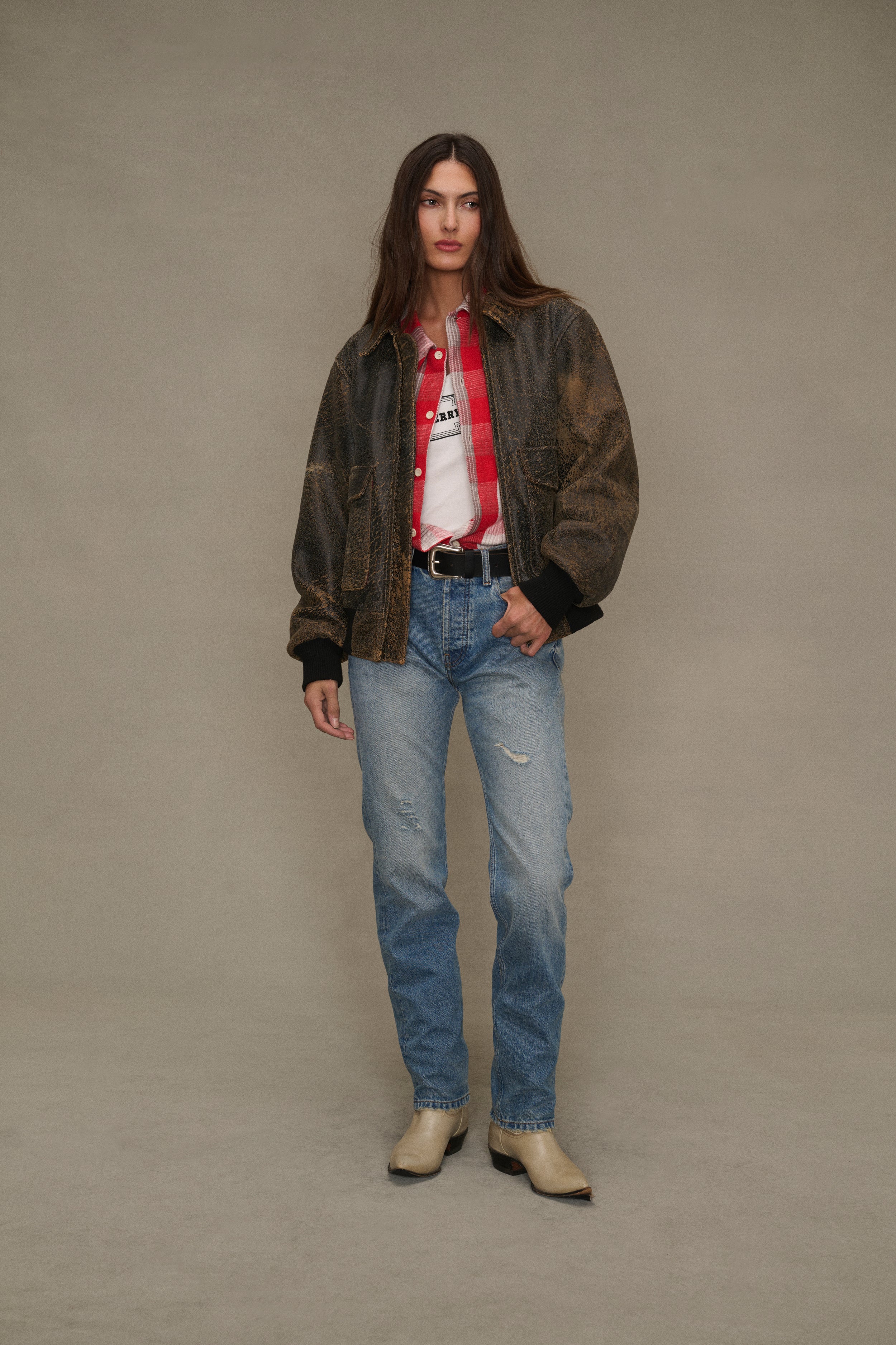 Distressed Leather Flight Jacket (Black)