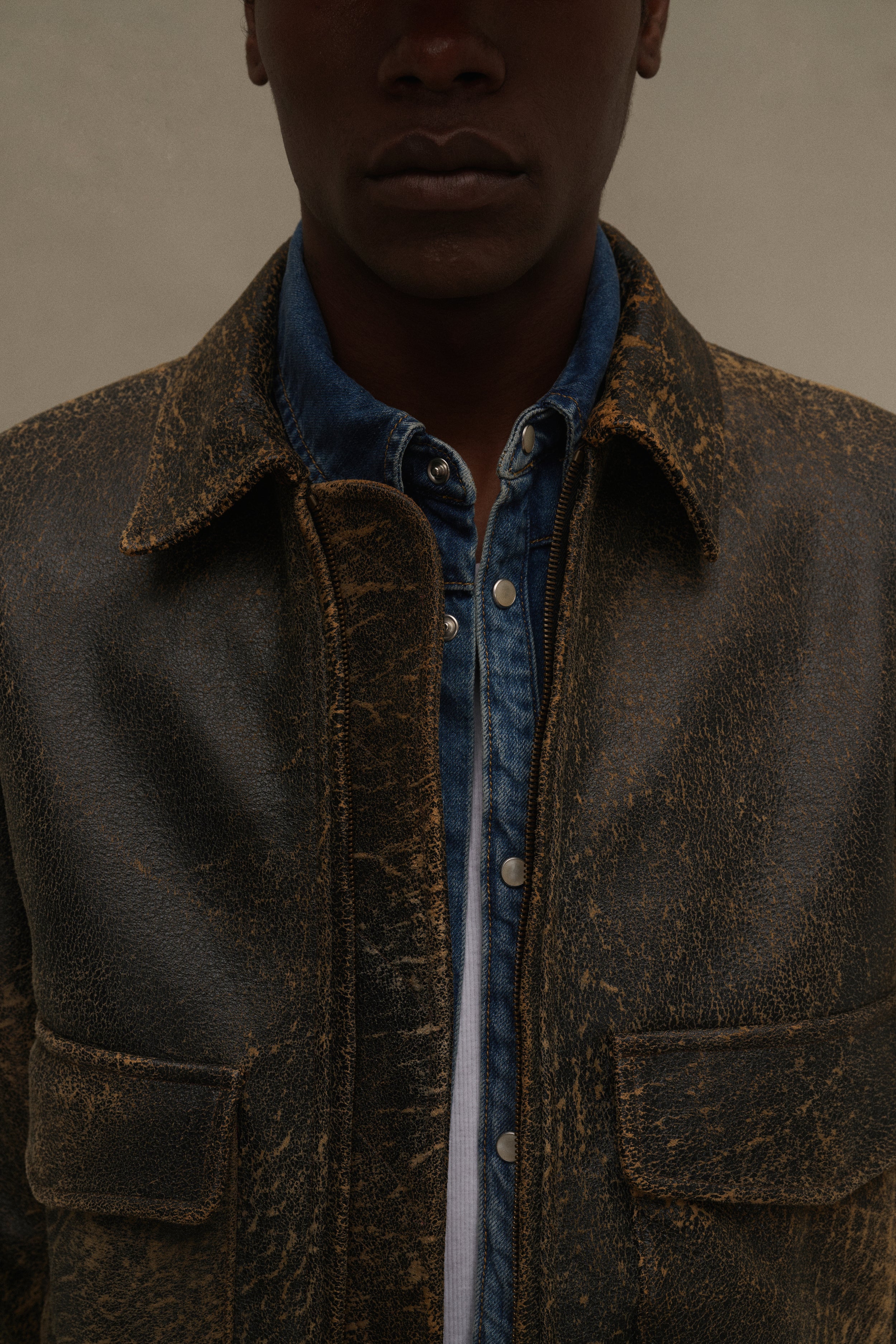 Distressed Leather Flight Jacket (Black)