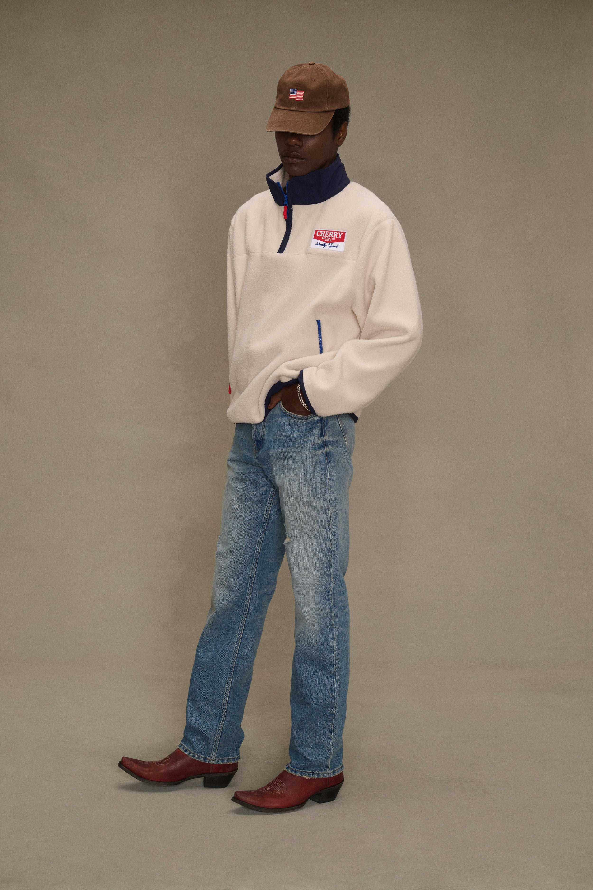 Racing Half Zip Fleece (Cream/Navy) – CHERRY LA