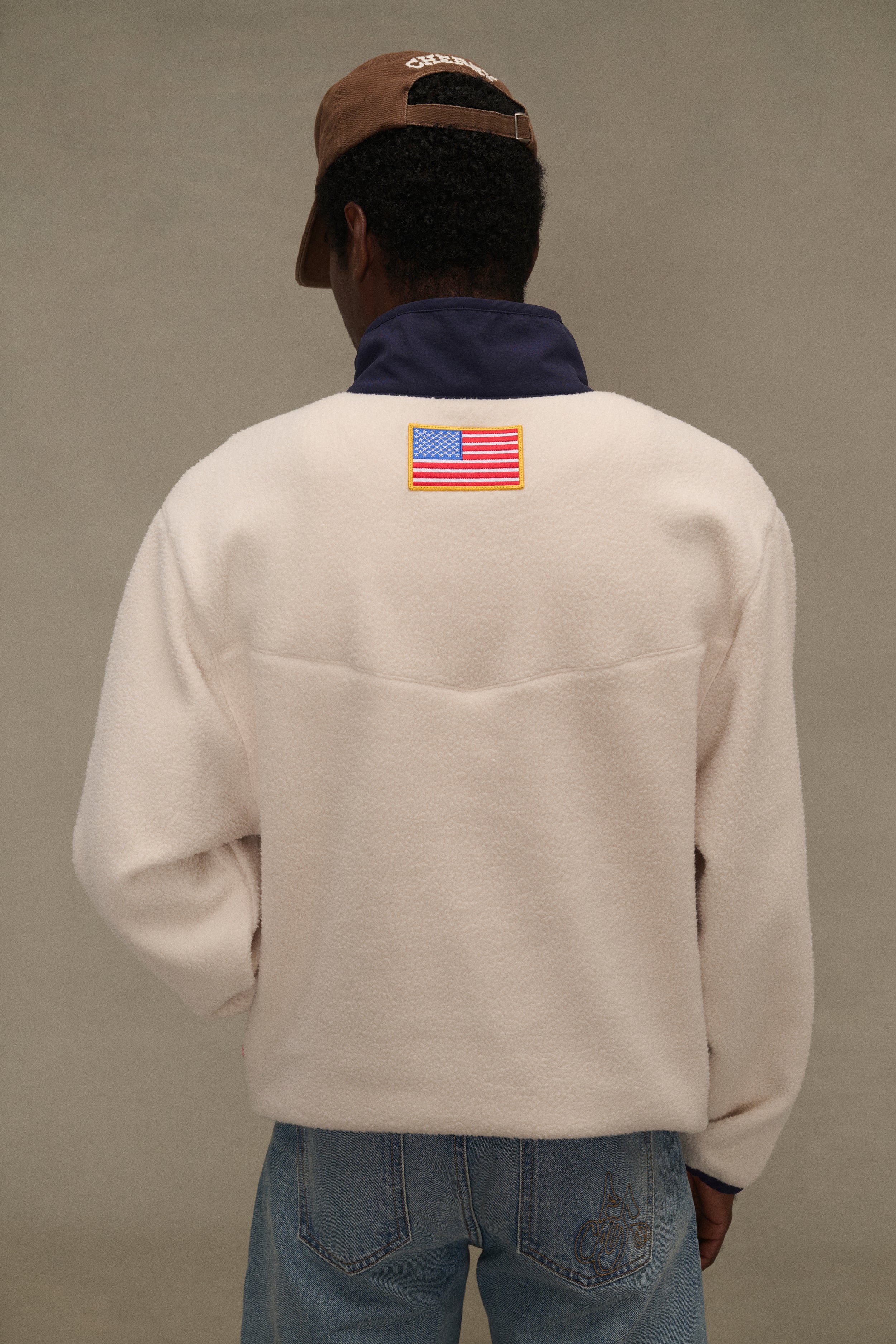Racing Half Zip Fleece (Cream/Navy)
