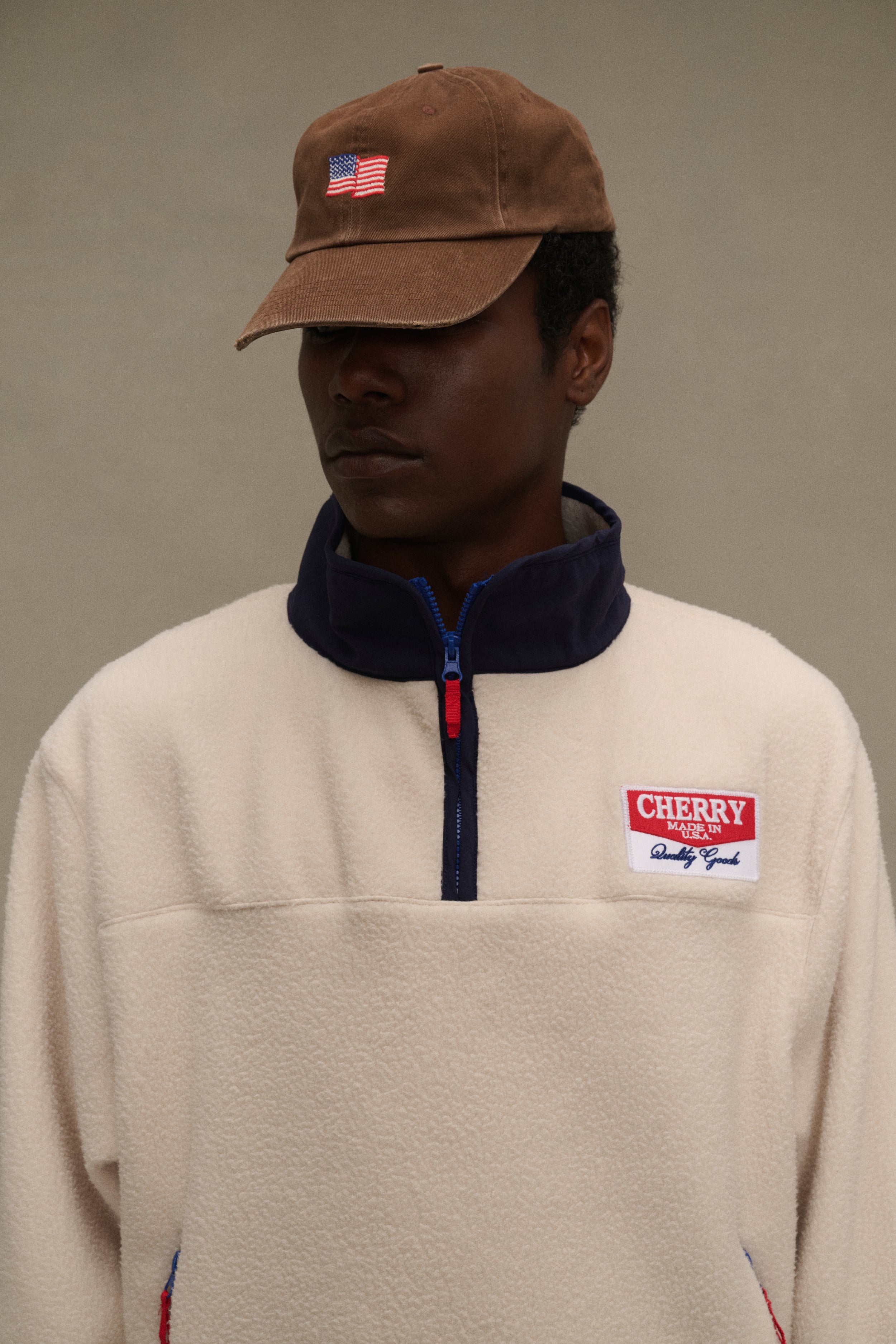 Racing Half Zip Fleece (Cream/Navy) – CHERRY LA