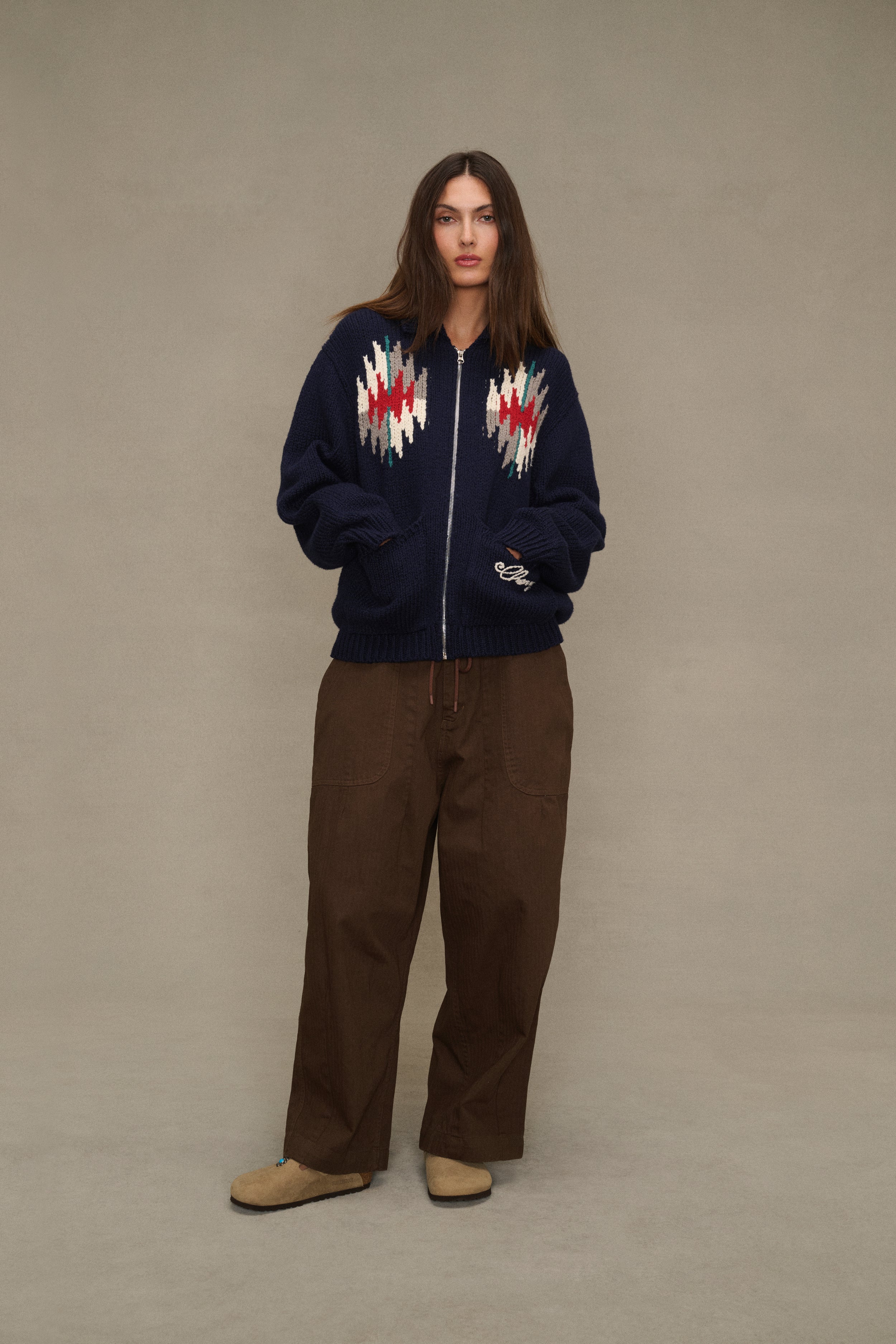 Navajo Knit Zip Jacket (Navy)