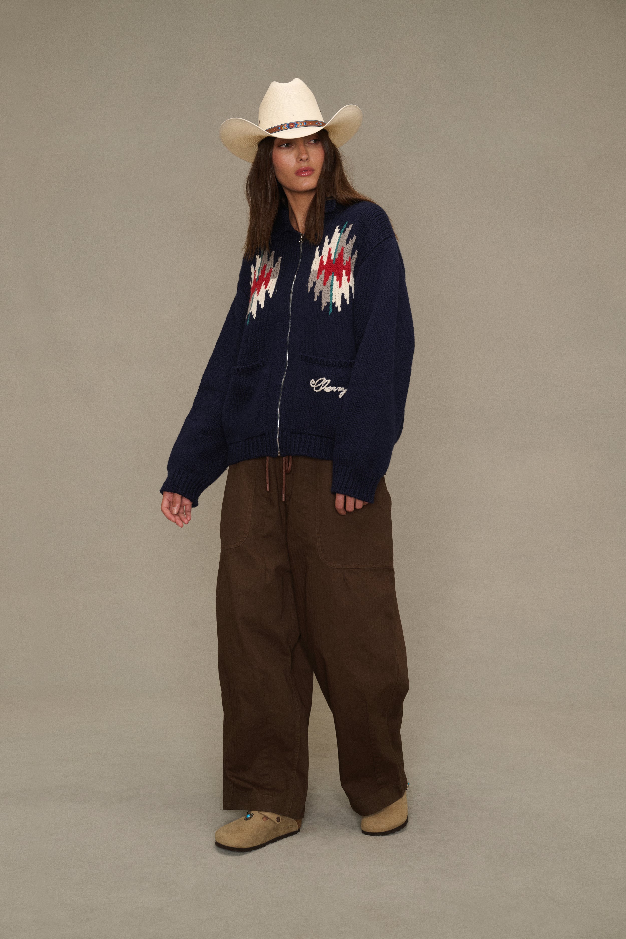 Navajo Knit Zip Jacket (Navy)