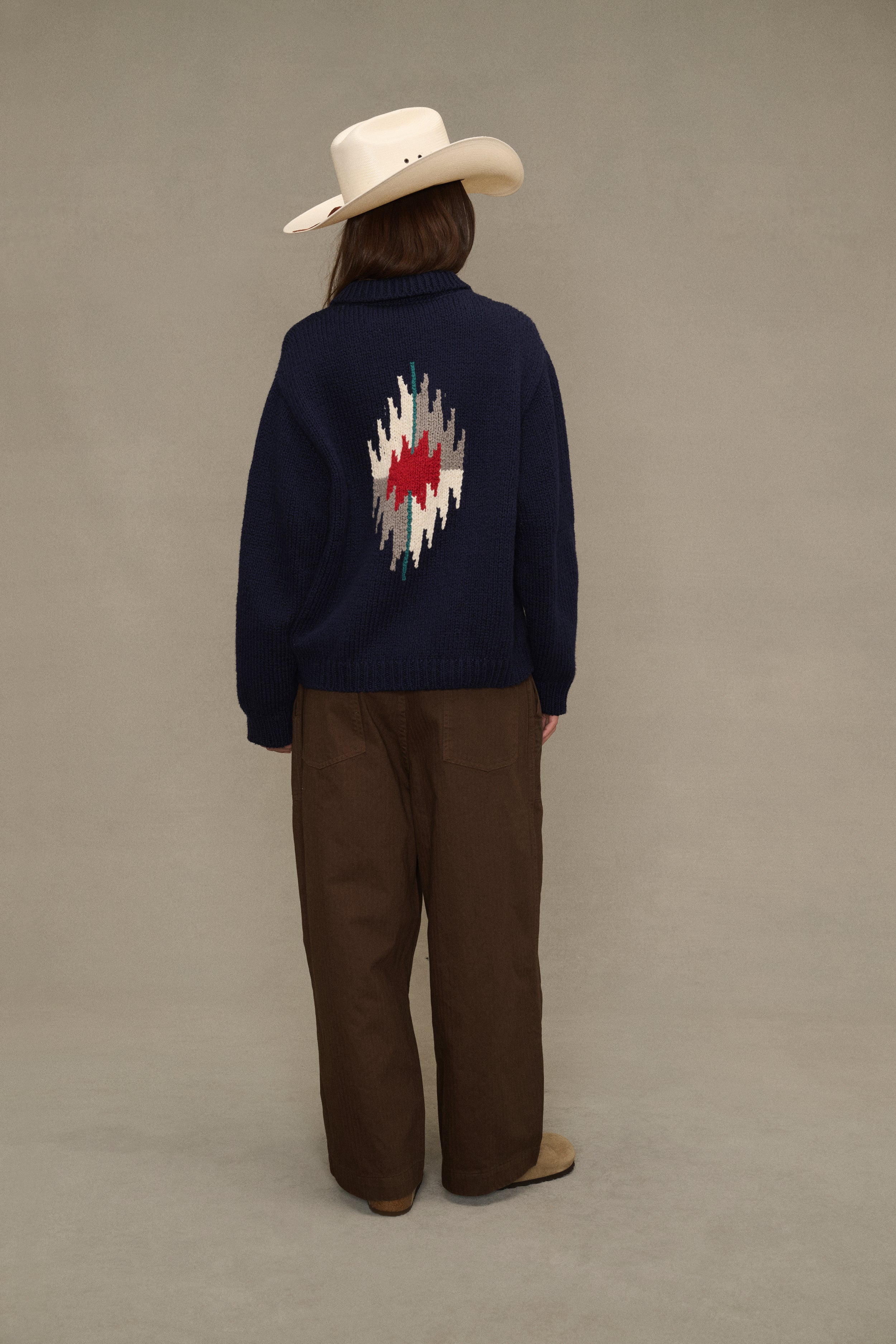 Navajo Knit Zip Jacket (Navy)