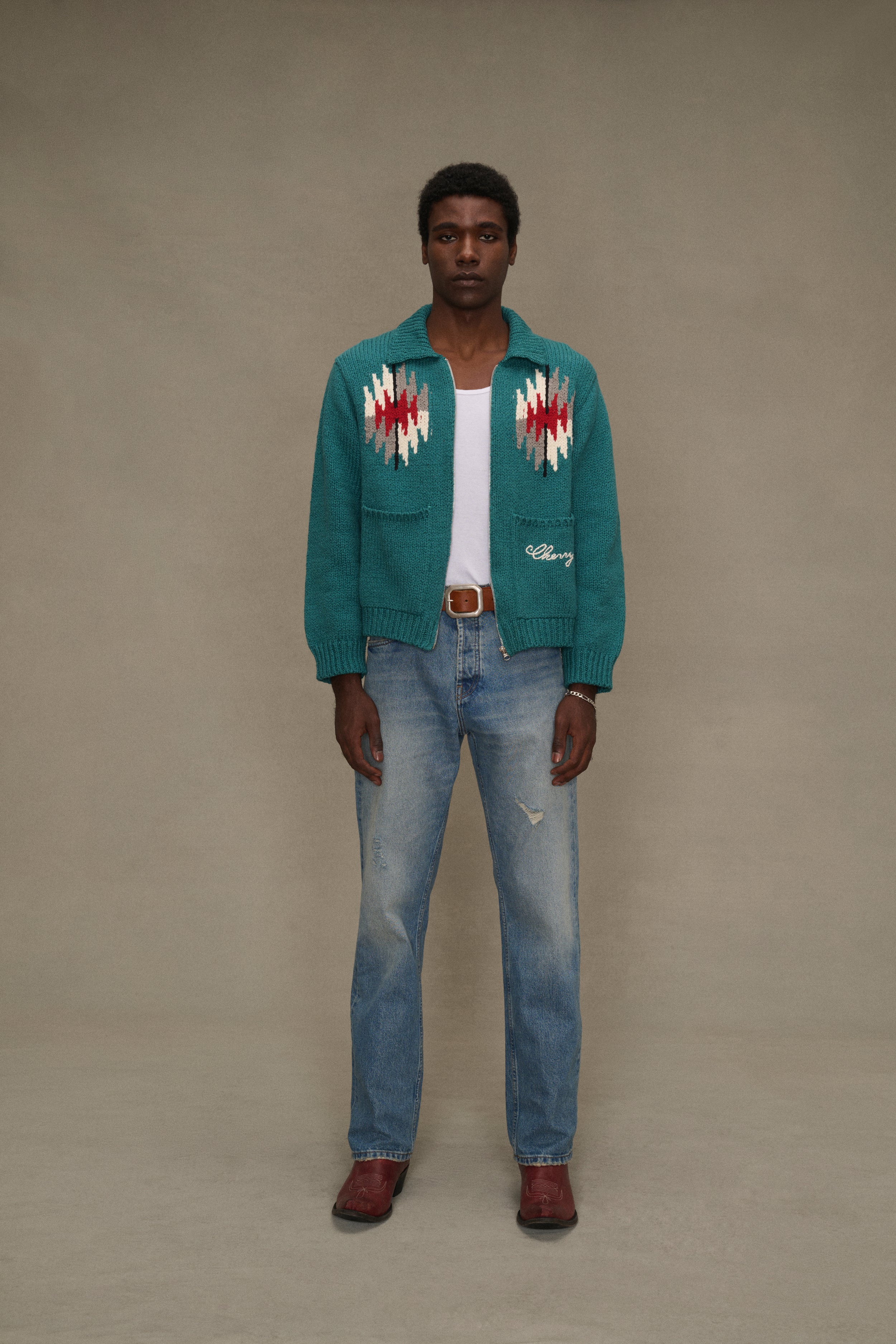 Navajo Knit Zip Jacket (Emerald)