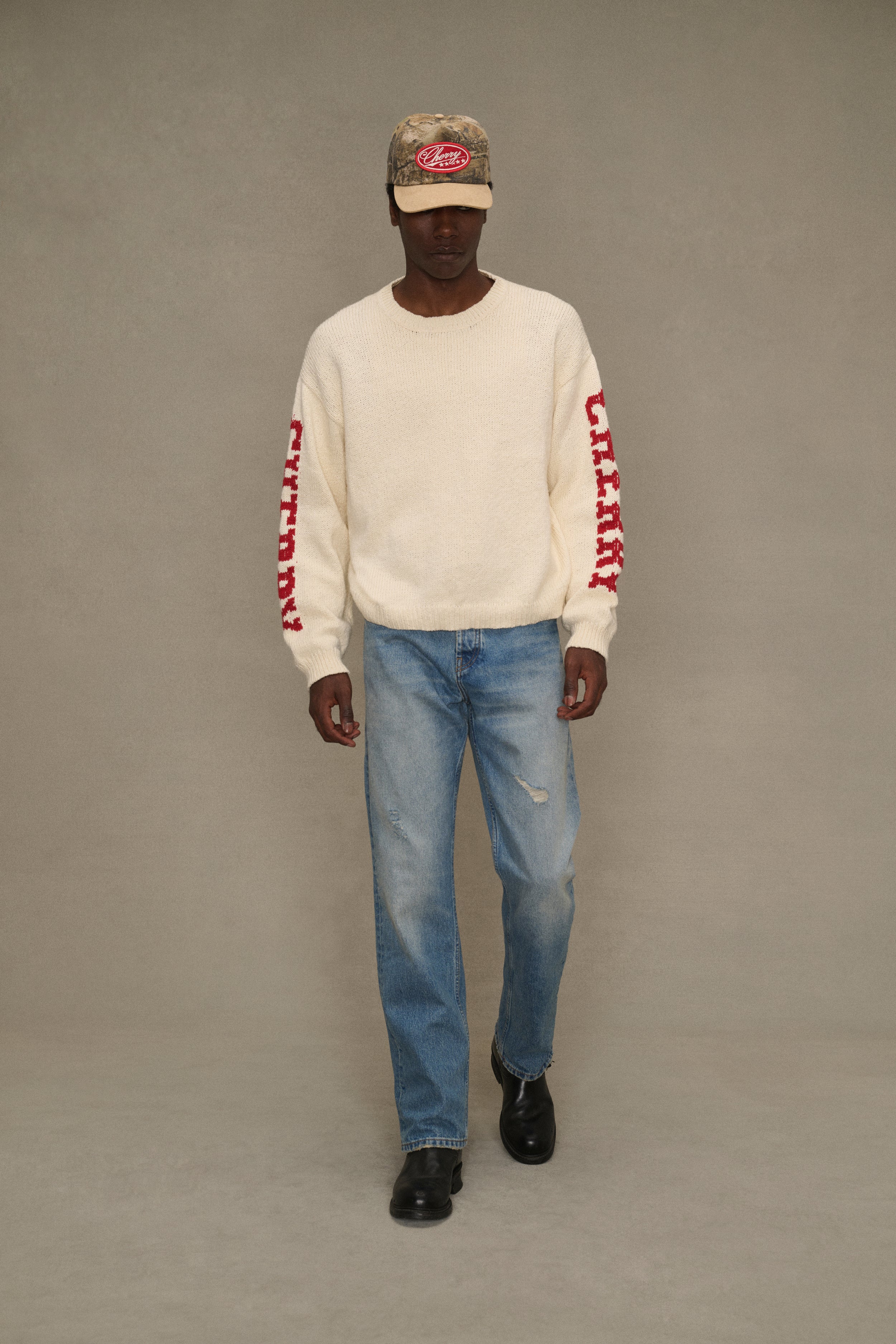 Cotton Knit Crewneck (Cream/Red)