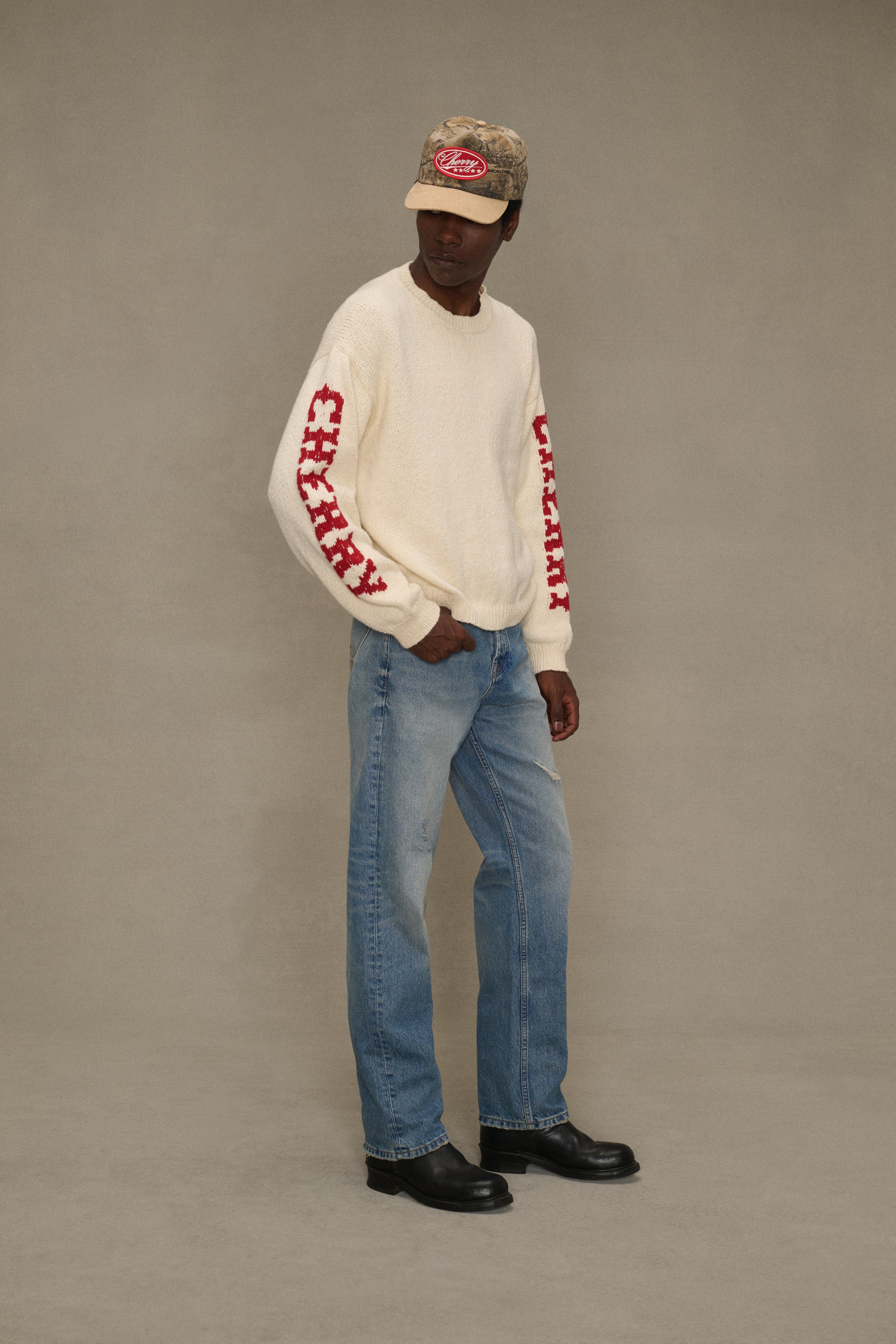 Cotton Knit Crewneck (Cream/Red)
