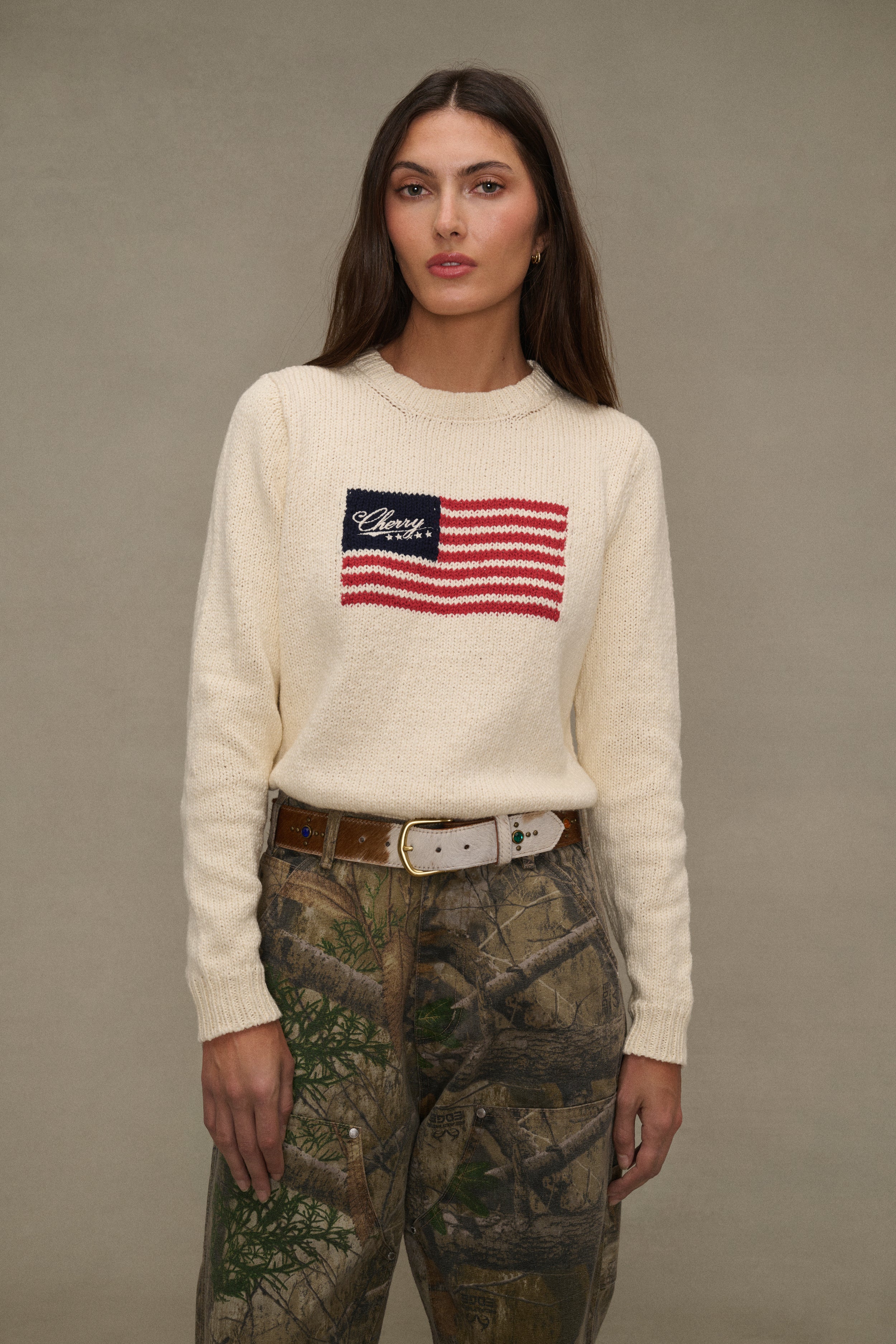 Women's American Flag Crewneck (Cream)