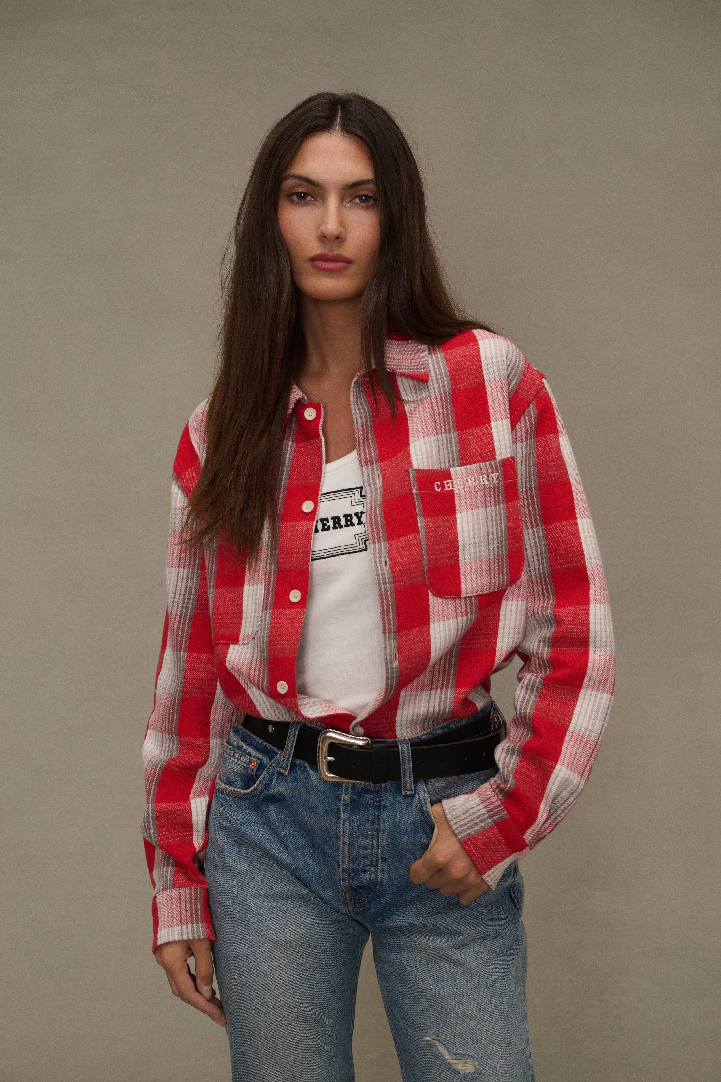 Boxy Plaid Western Shirt (Red)