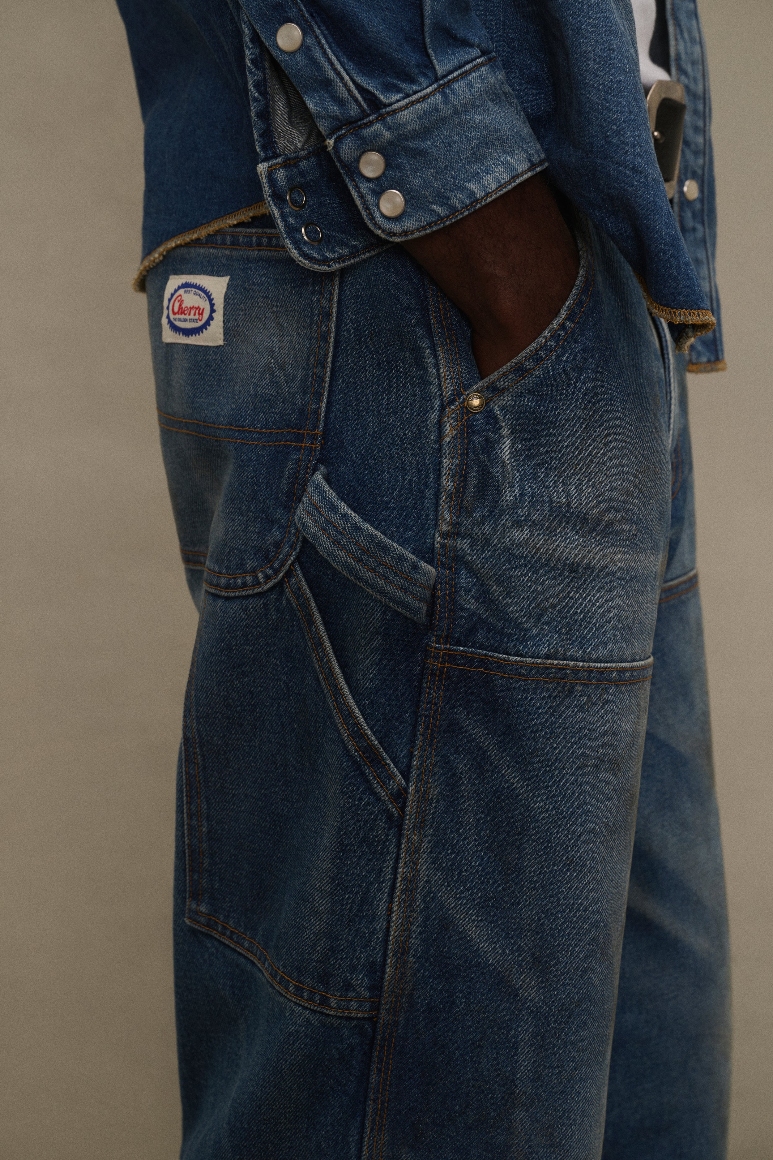 Wide-Leg Double Knee Pants (Denim)