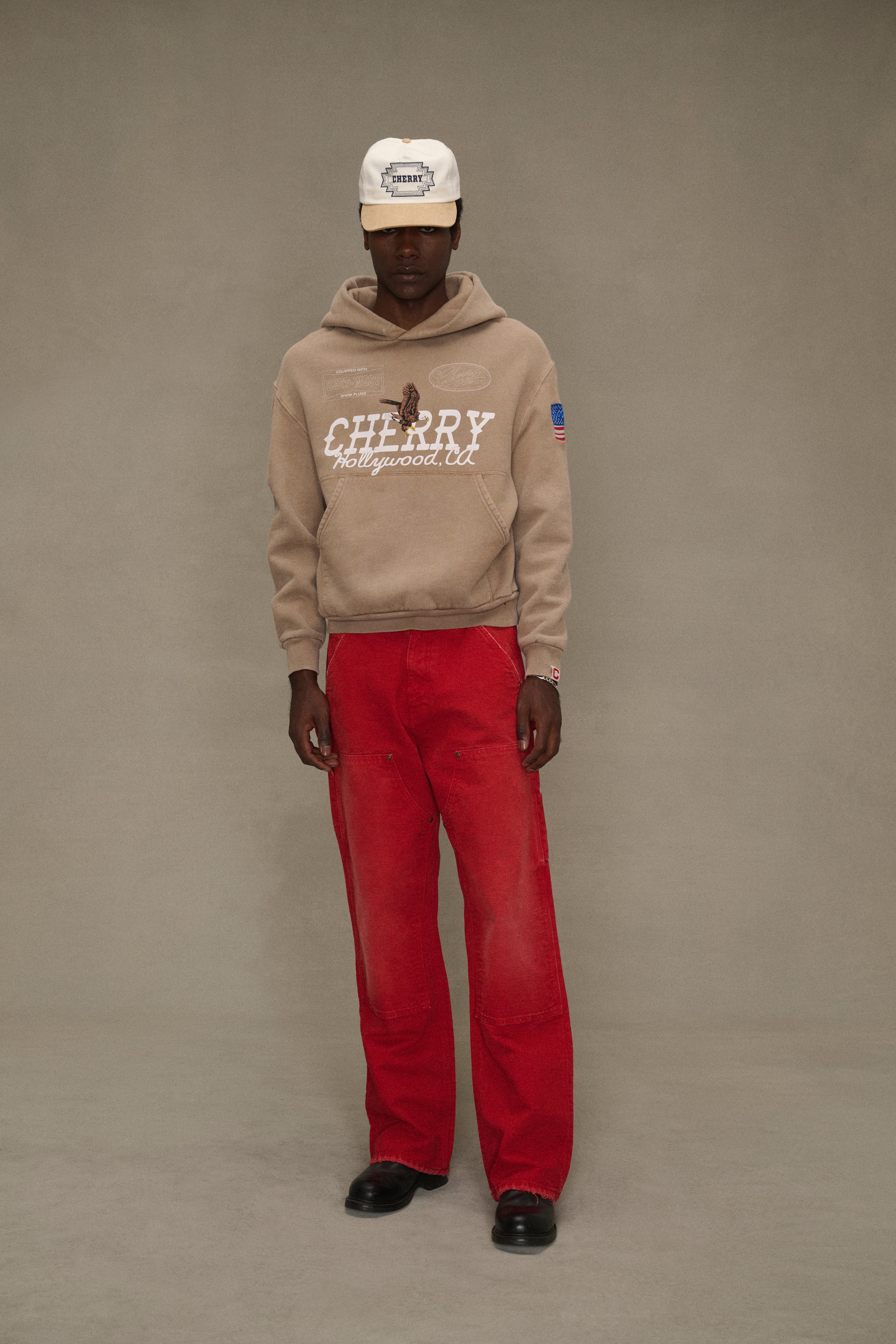 Wide-Leg Double Knee Pants (Sun Faded Red)