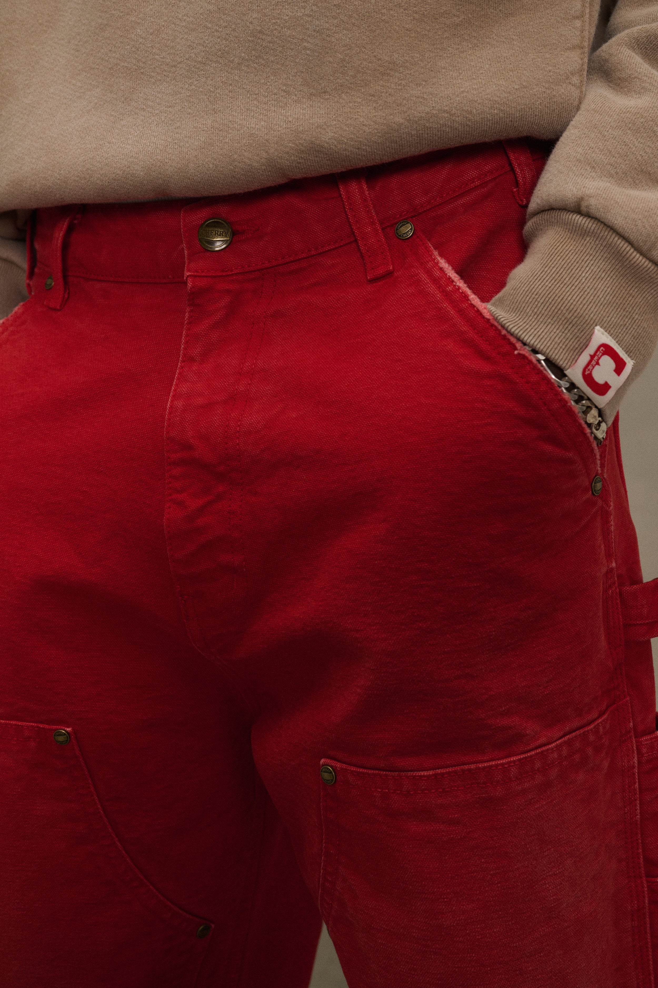 Wide-Leg Double Knee Pants (Sun Faded Red)