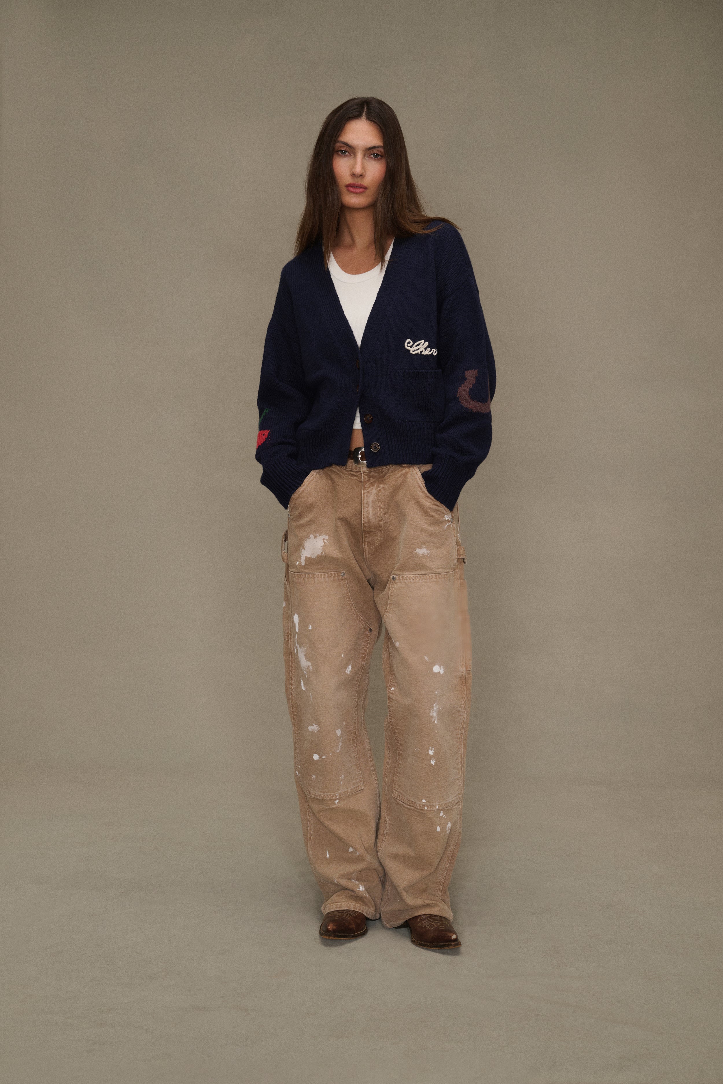 Wide Leg Double Knees Pants (Tan)