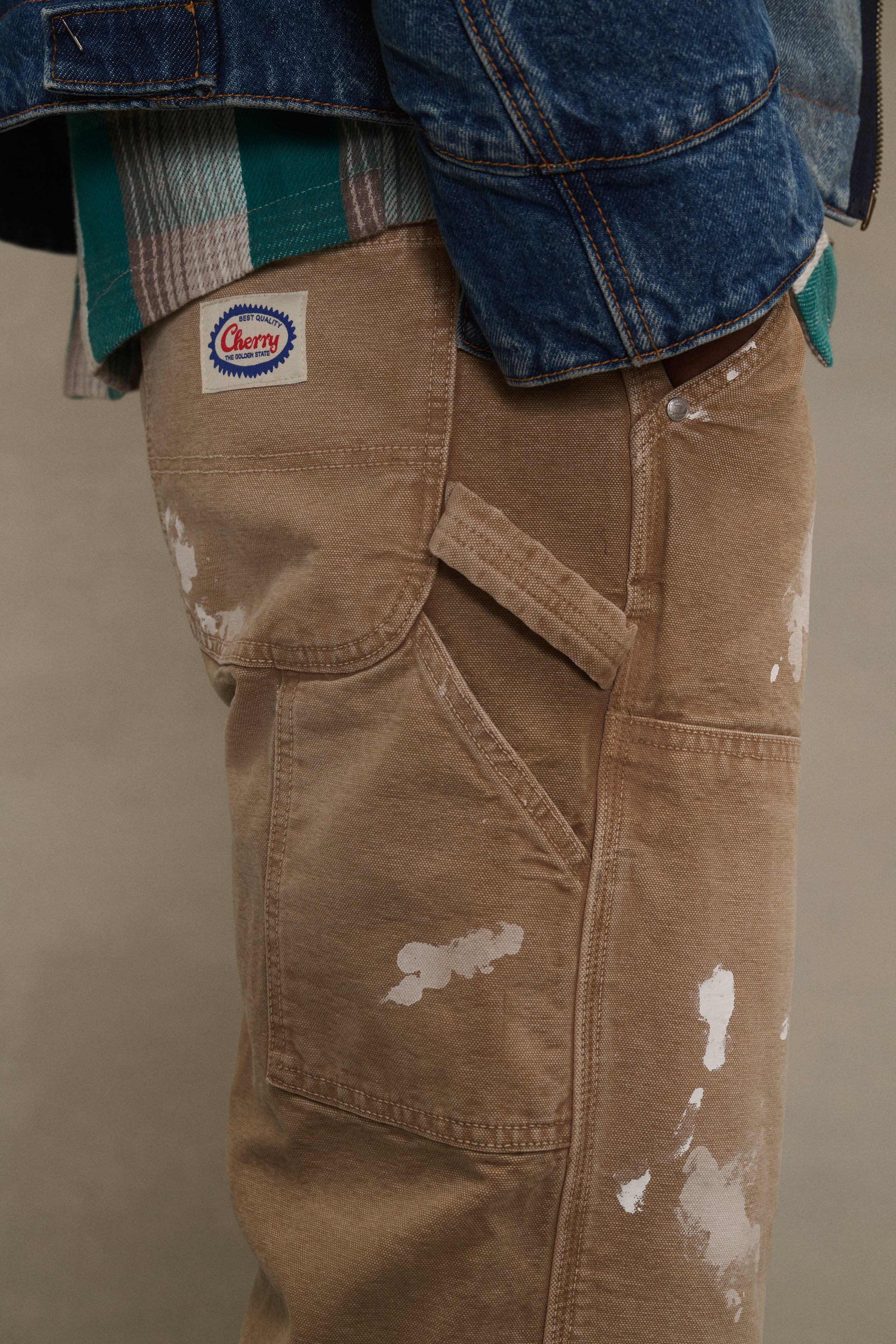 Wide Leg Double Knees Pants (Tan)