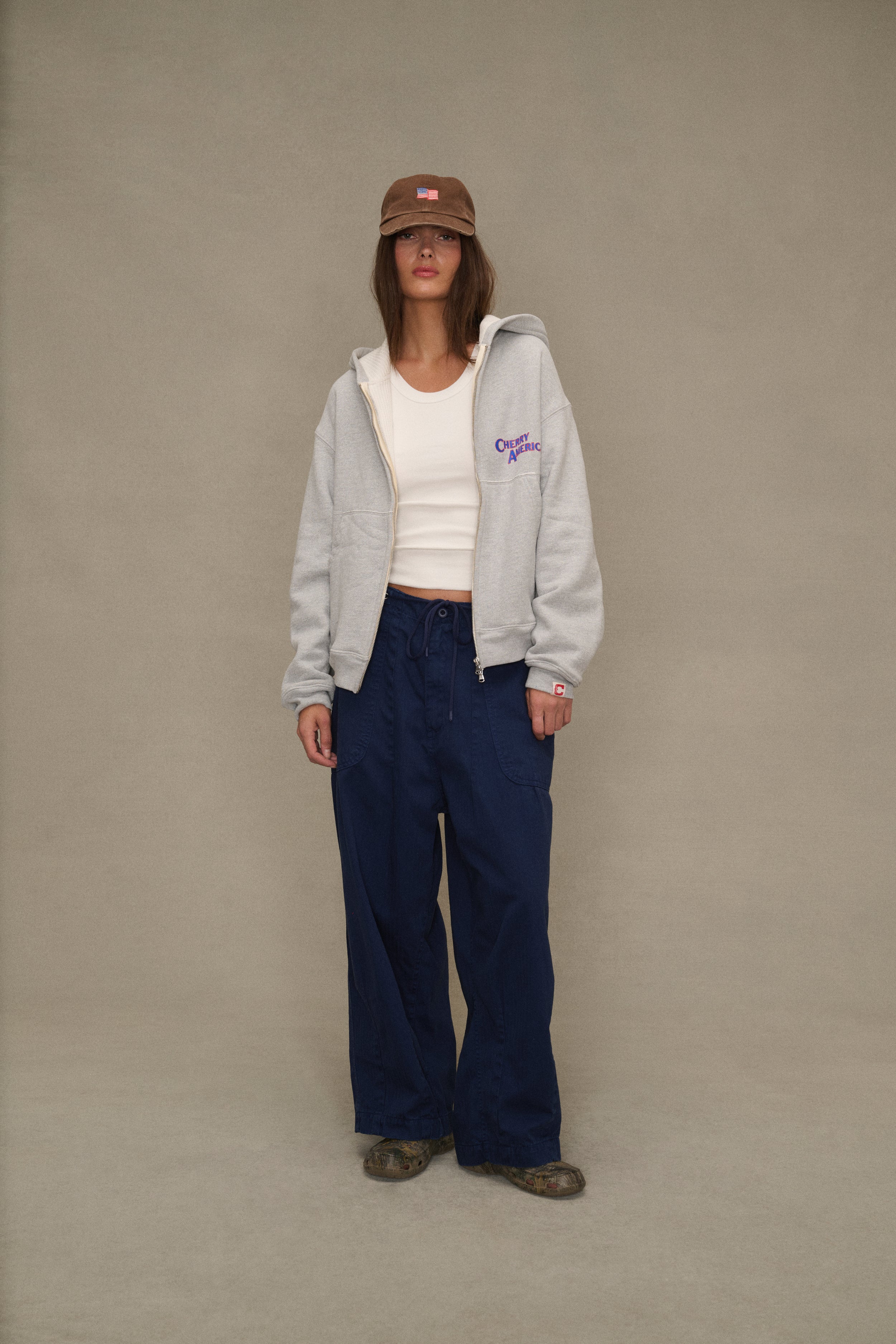 Herringbone Parachute Pants (Navy)