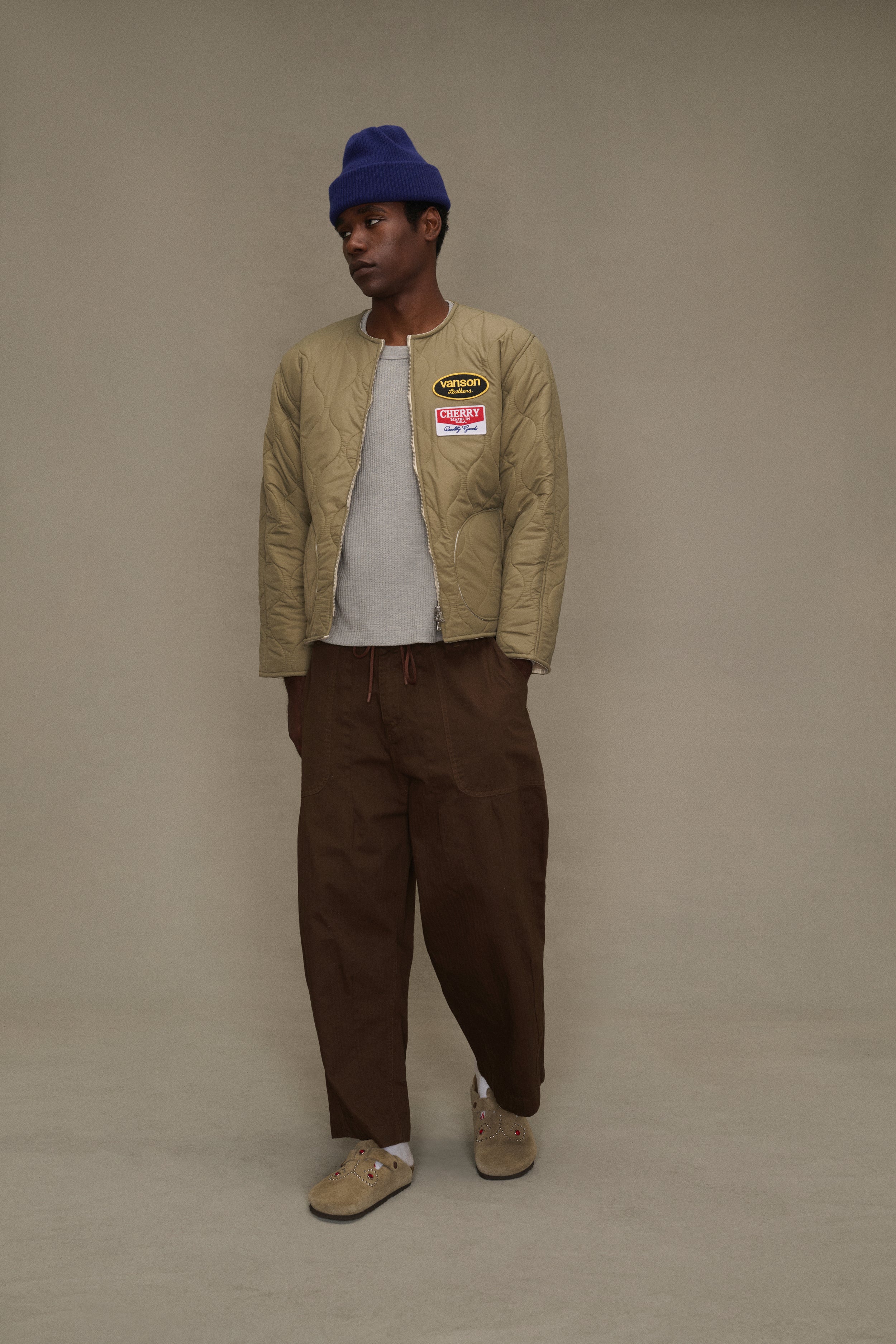 Herringbone Parachute Pants (Brown)