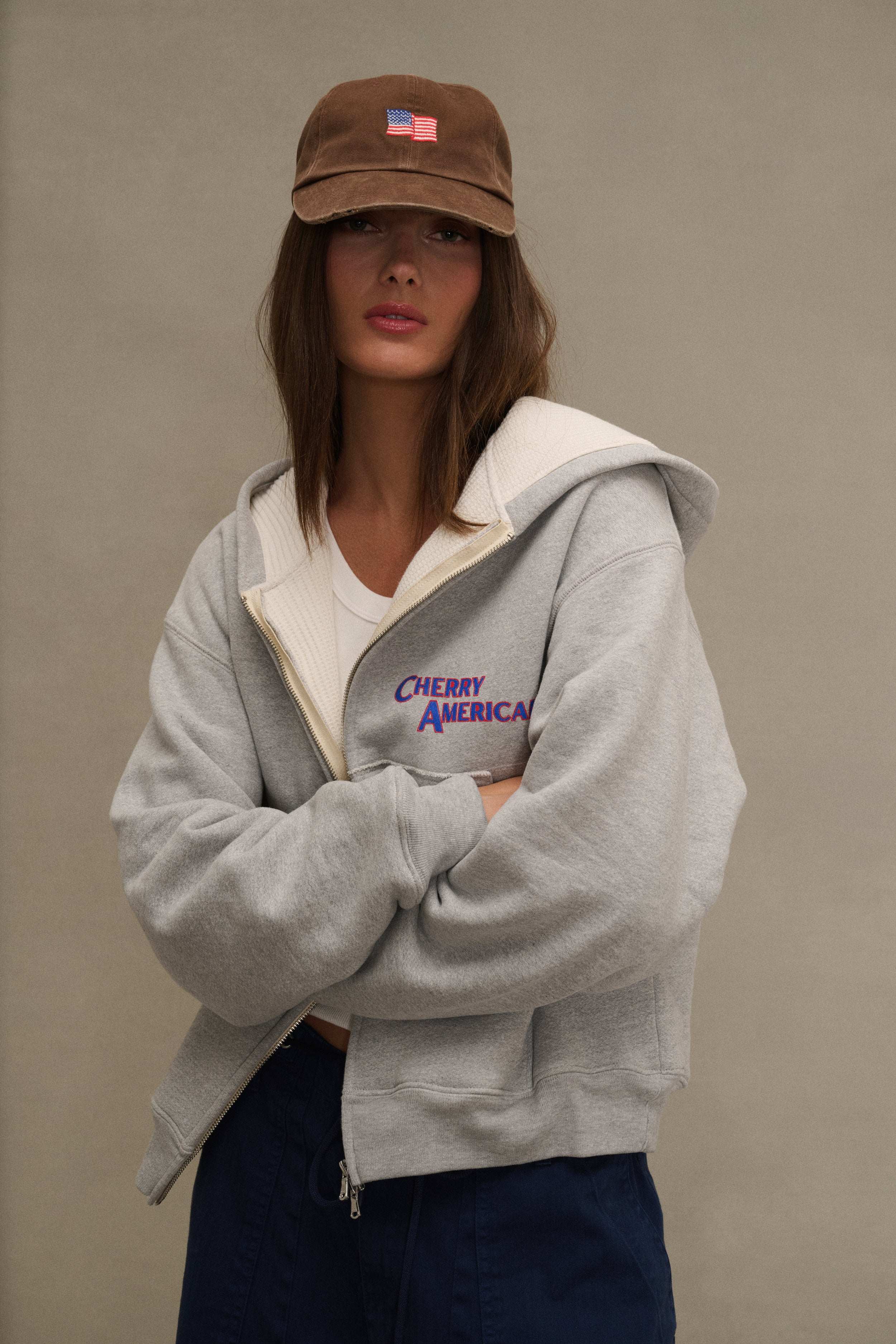 Thermal Zip Up Hoodie (Heather Grey) – CHERRY LA