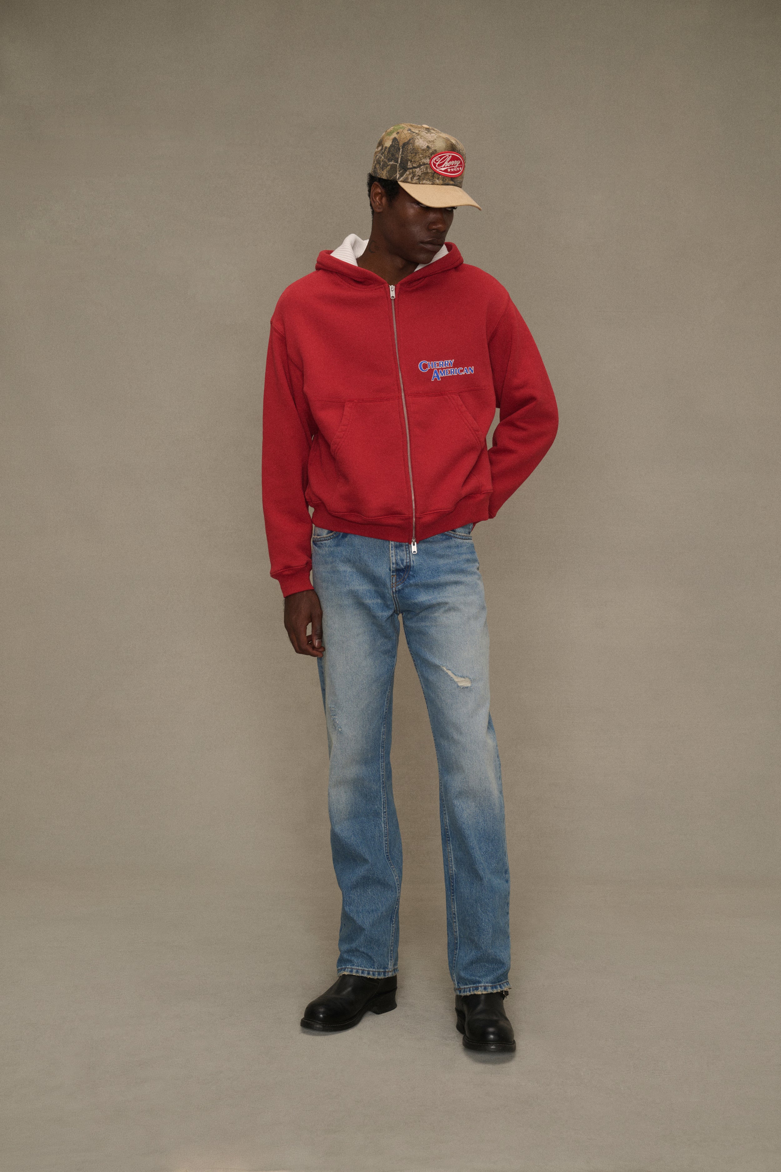 Thermal Zip Up Hoodie (Sun Faded Red)