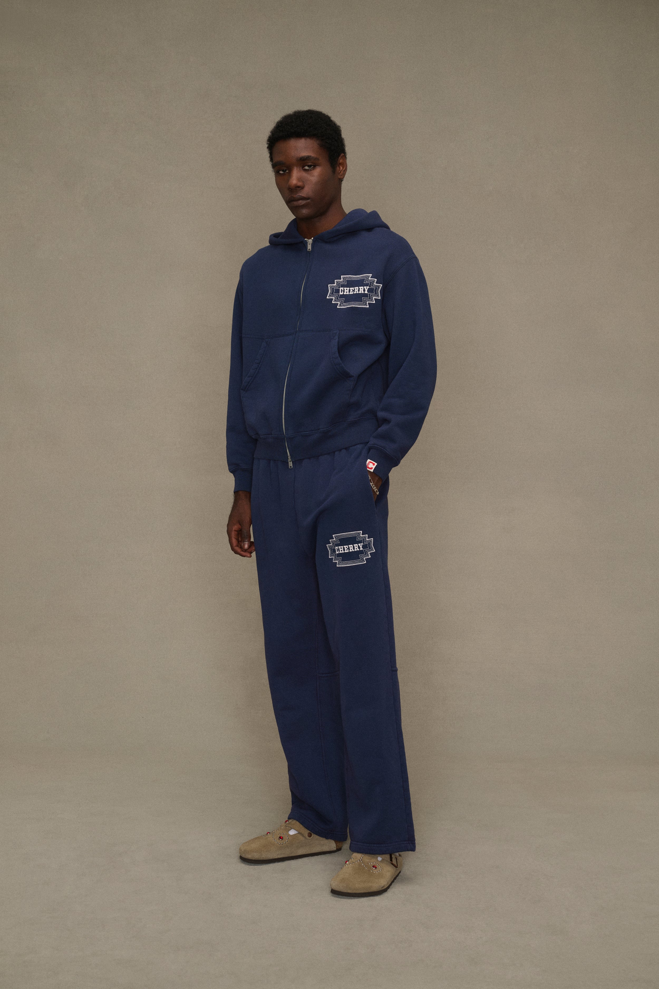 Embroidered Navajo Parachute Sweatpants (Navy)