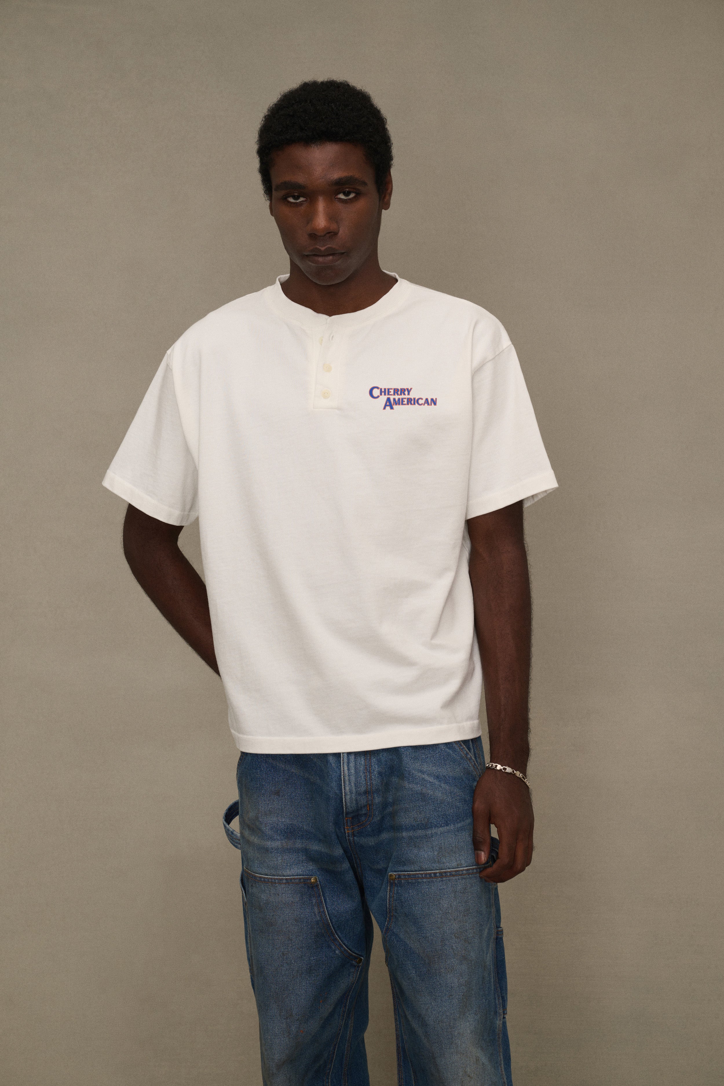 Cherry American Henley T-Shirt (Vintage White)