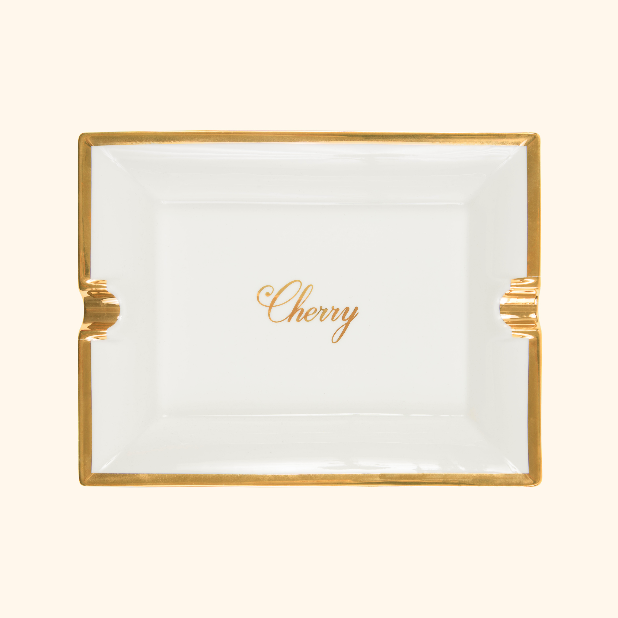 Rectangular Ceramic Ashtray (Off-White/Gold)