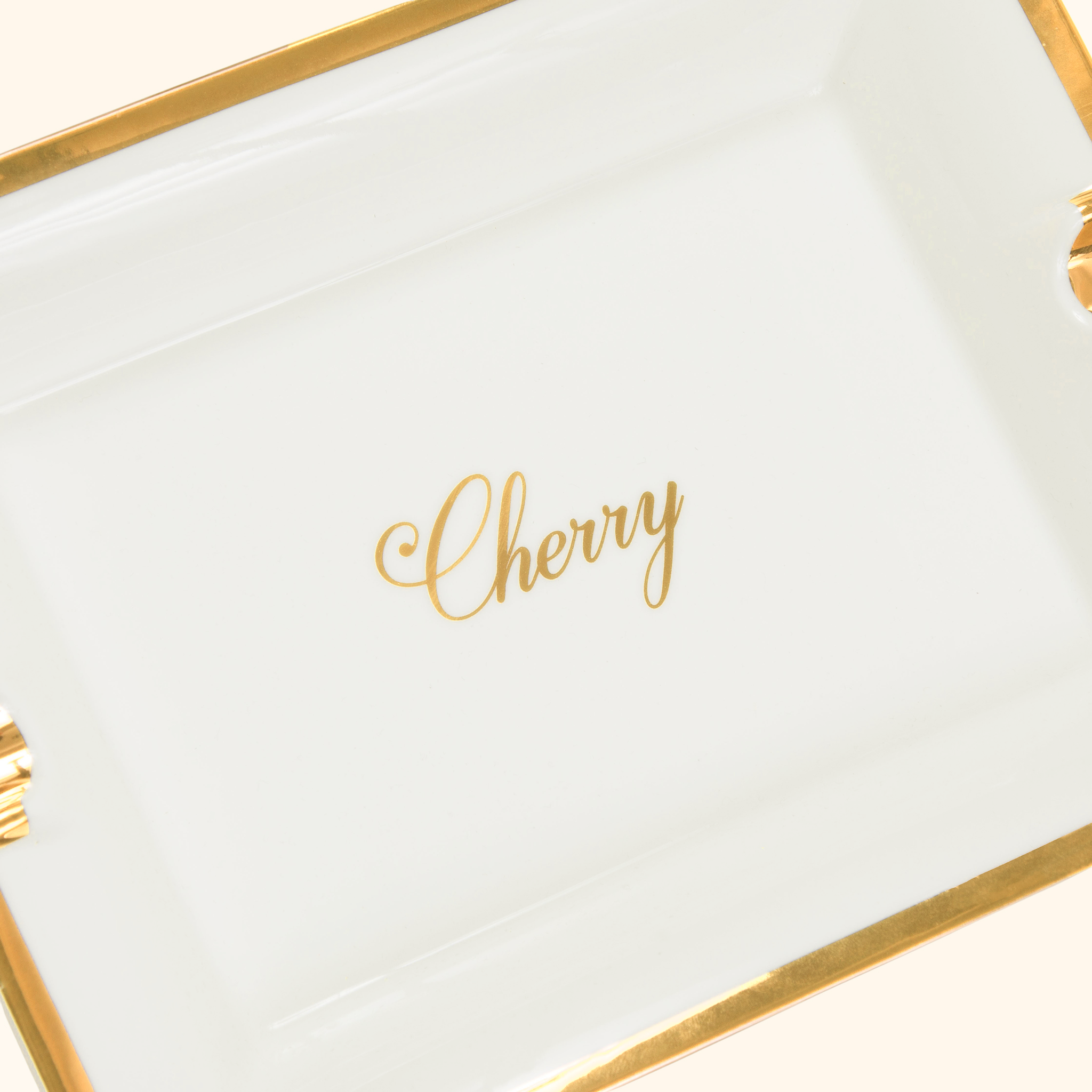 Rectangular Ceramic Ashtray (Off-White/Gold)
