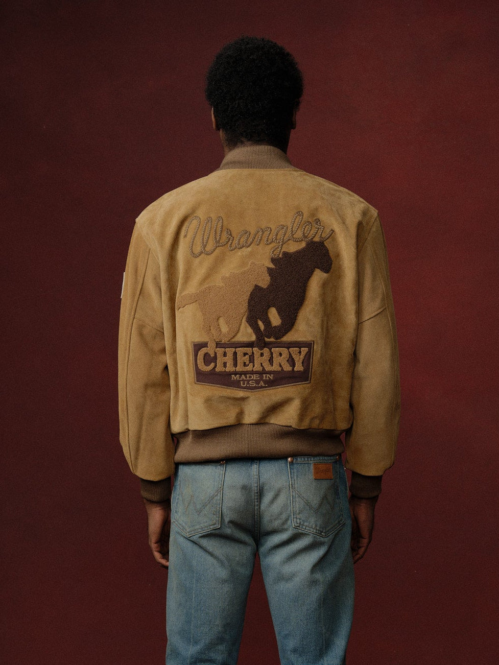 Cherry x Wrangler Suede Varsity Jacket (Tan)