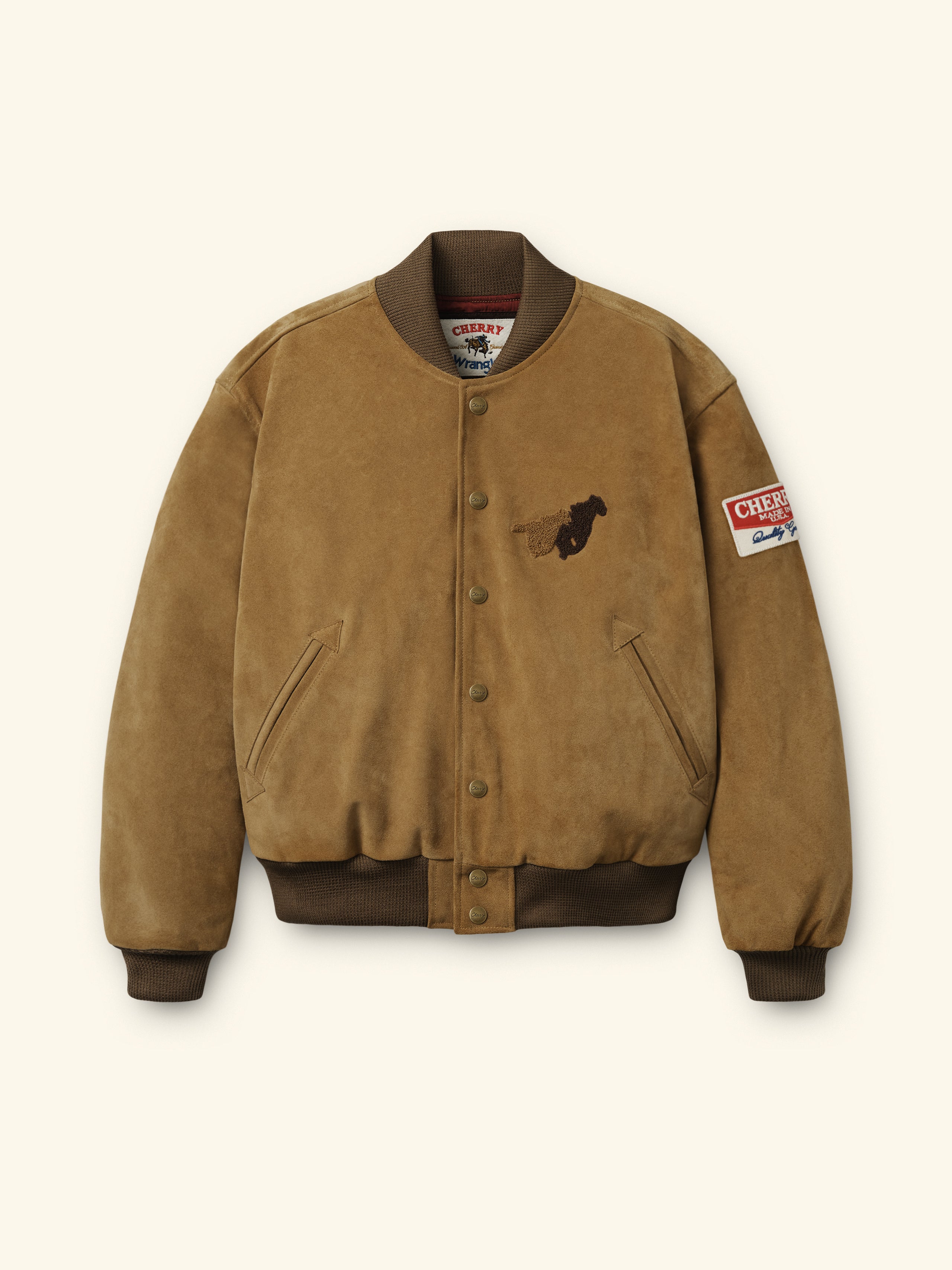 Cherry x Wrangler Suede Varsity Jacket (Tan)