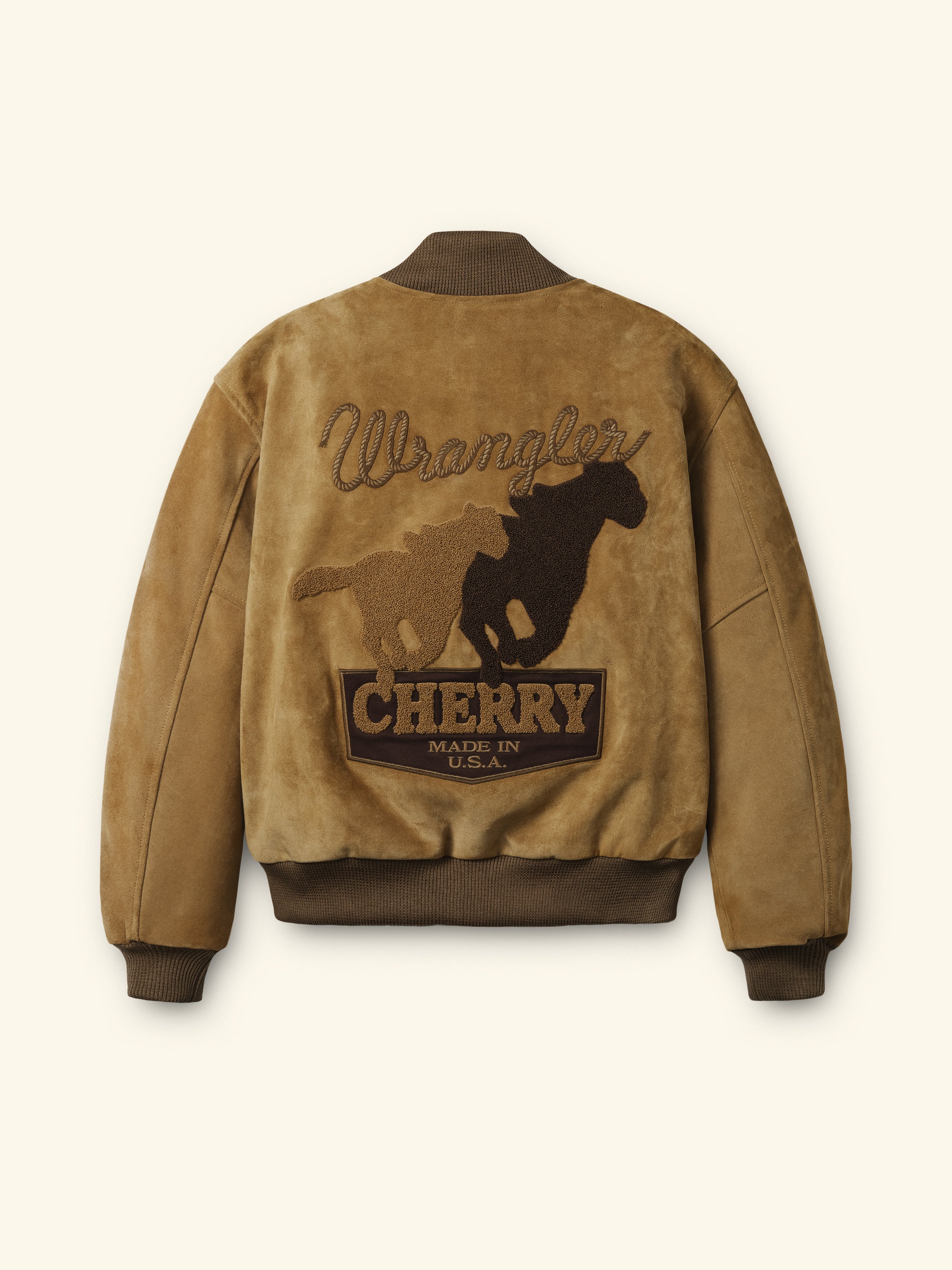 Cherry x Wrangler Suede Varsity Jacket (Tan)
