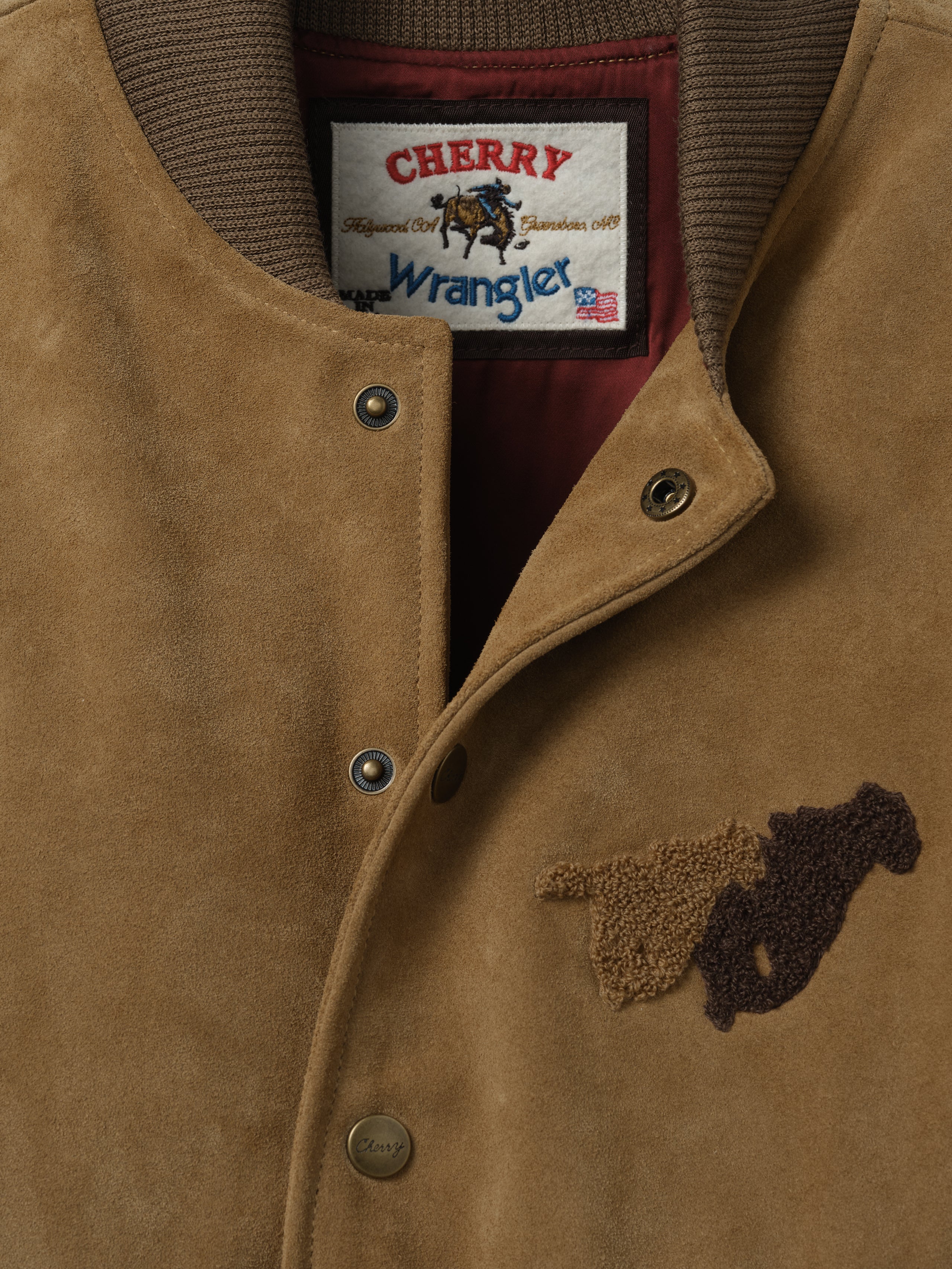 Cherry x Wrangler Suede Varsity Jacket (Tan)