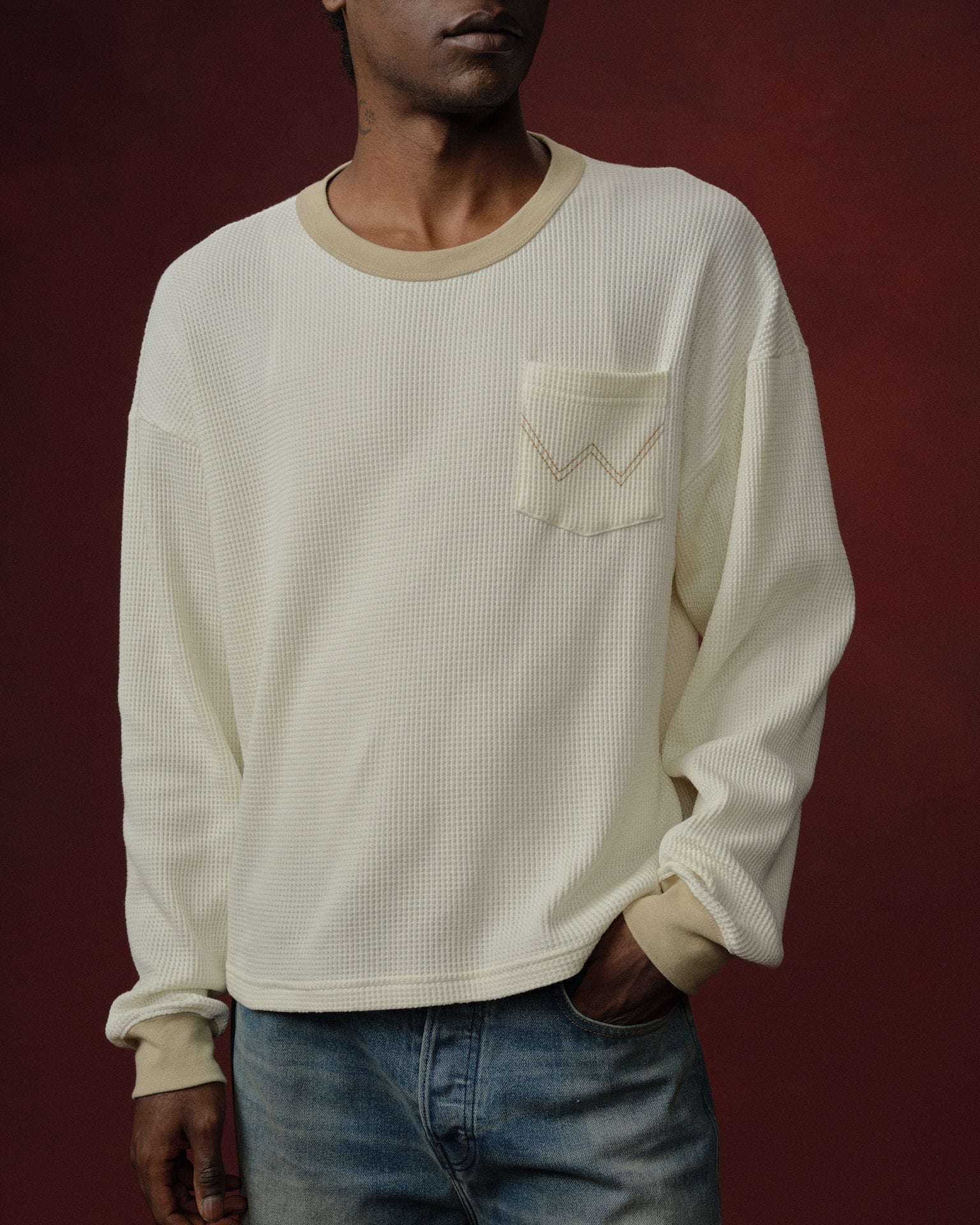 Cherry x Wrangler Pocket Thermal Longsleeve Tee (Cream)